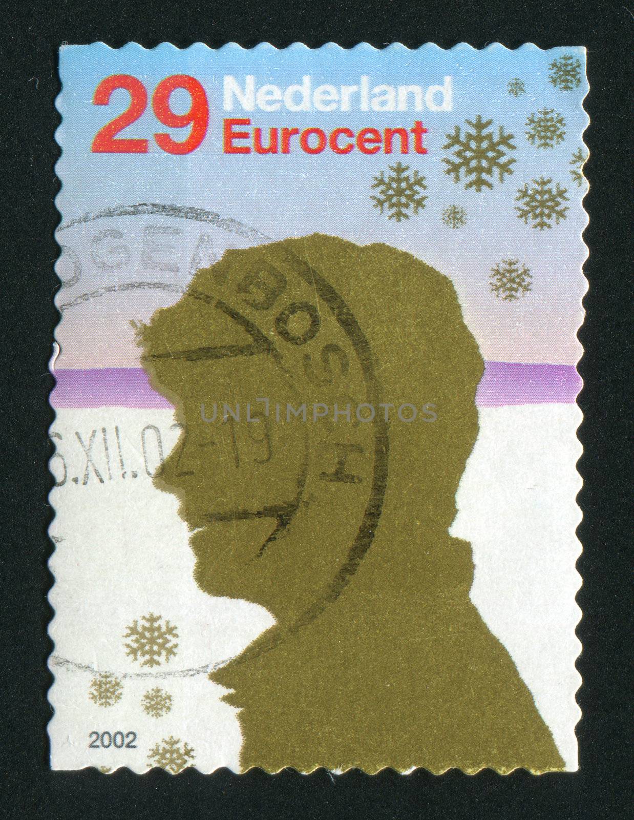 NETHERLANDS - CIRCA 2004: Christmas stamp. Head facing left, circa 2004.
