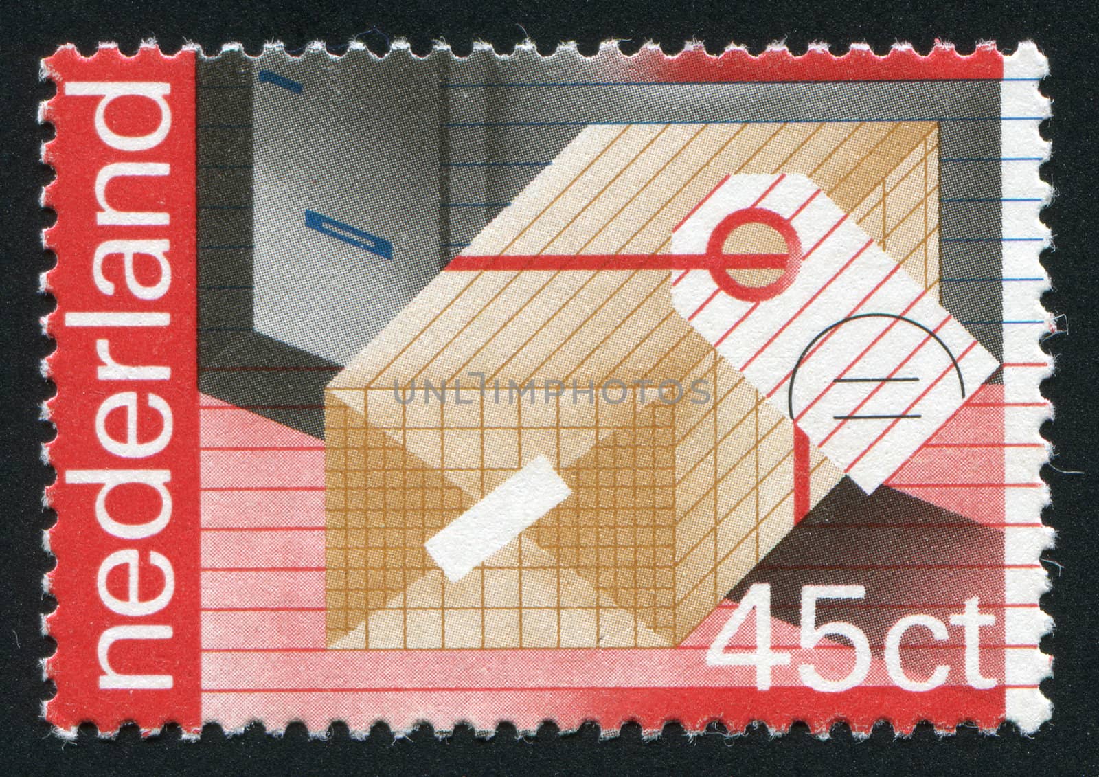 NETHERLANDS - CIRCA 2002: Stamp of the Netherlands with an abstract, colour background, circa 2002.