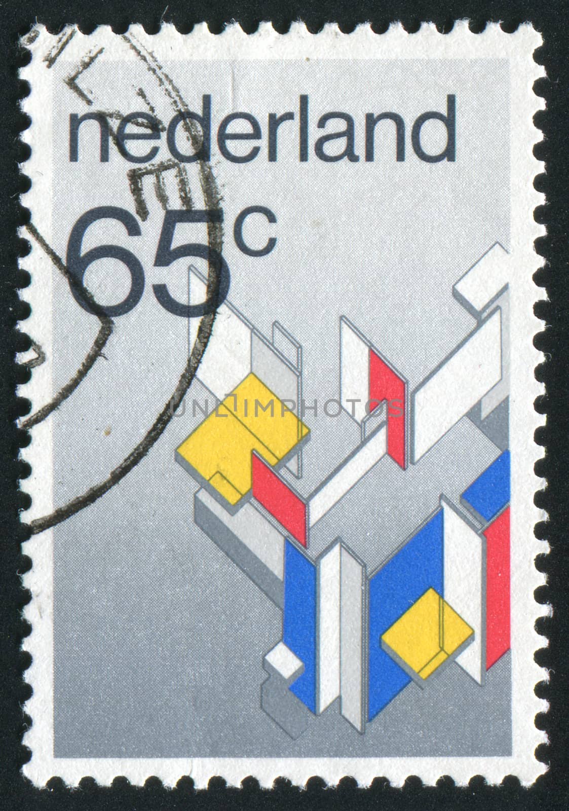 NETHERLANDS - CIRCA 1990: Stamp of the Netherlands with an abstract, colour background, circa 1990.
