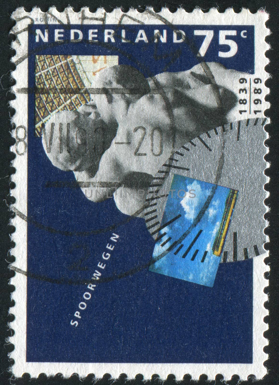 NETHERLANDS - CIRCA 1989: Sculptural composition of kissing people, circa 1989.
