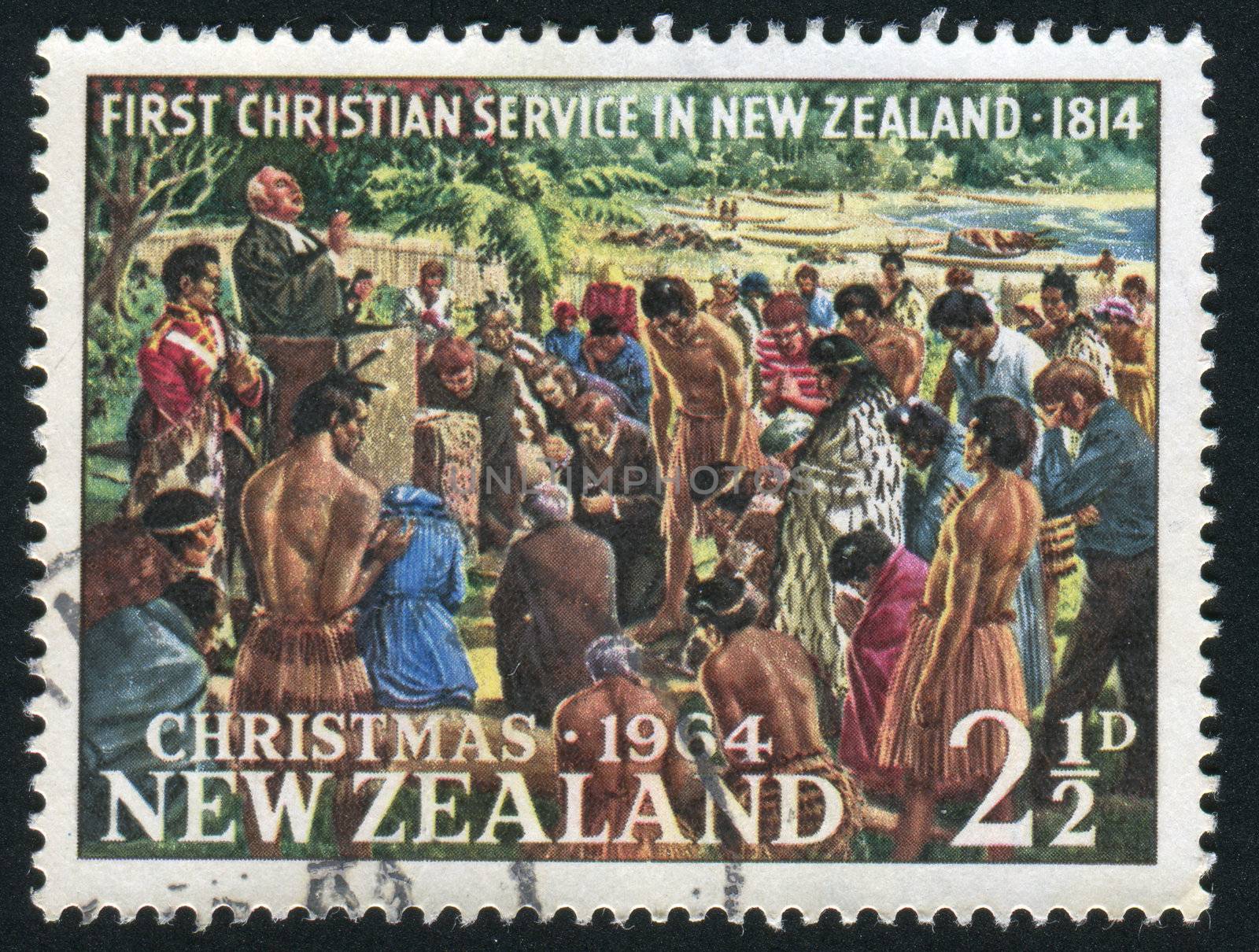 NEW ZEALAND - CIRCA 1964: Rev. Samuel Marsden Conducting First Christian Service, Rangihoua Bay, Christmas, circa 1964.