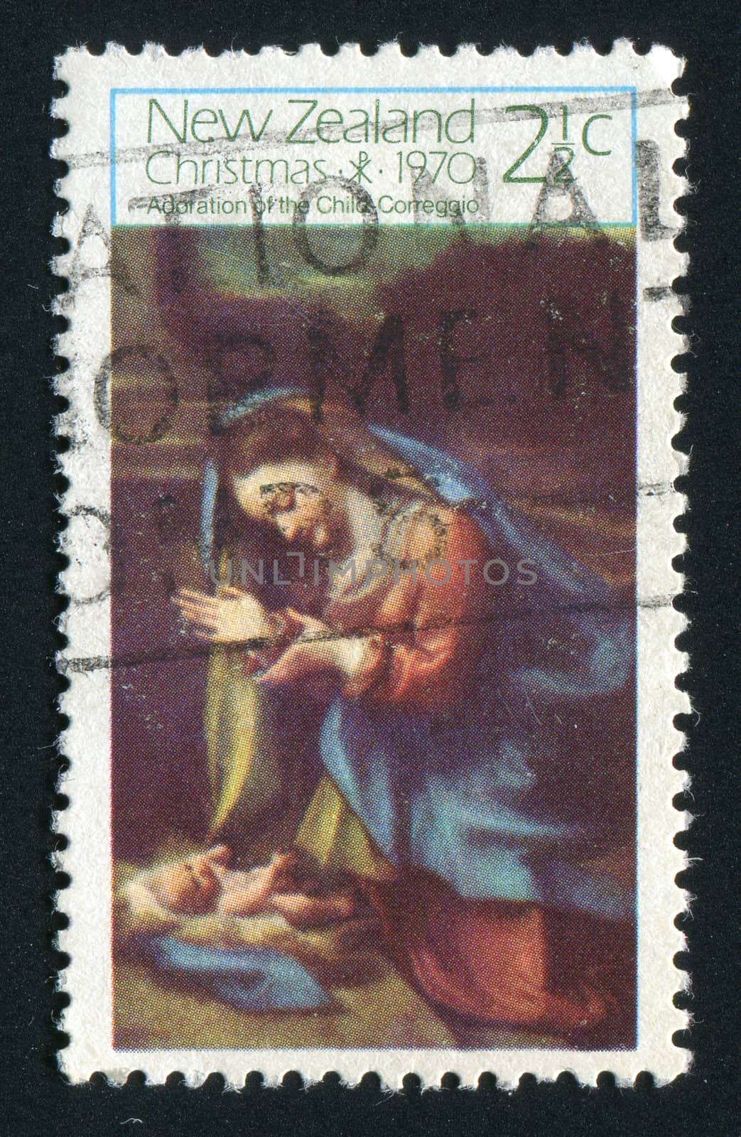 NEW ZEALAND - CIRCA 1970: Adoration, by Correggio, circa 1970.