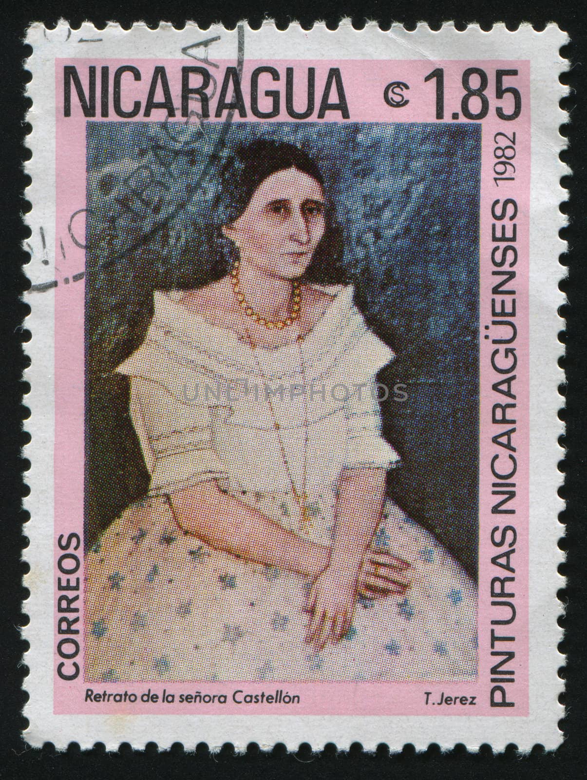 NICARAGUA - CIRCA 1982: Portrait of Mrs. Castellon, by T. Jerez, circa 1982.