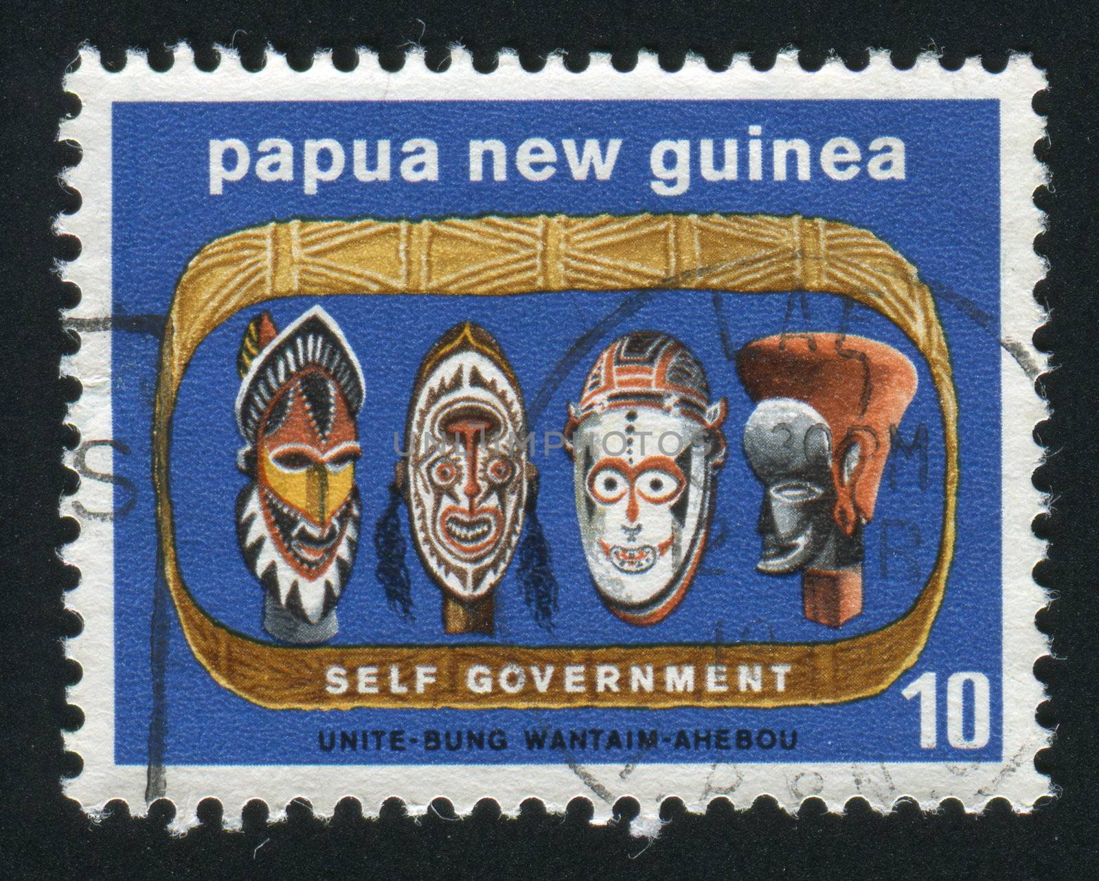 PAPUA NEW GUINEA - CIRCA 1973: Self-government. Masks, circa 1973.