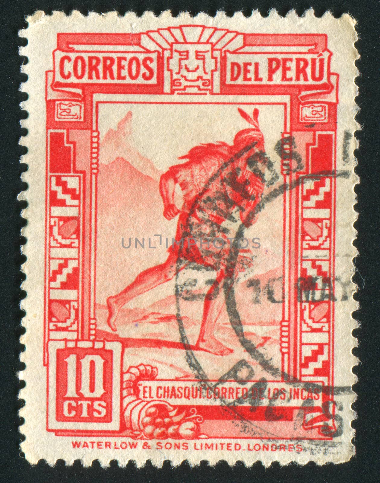 PERU - CIRCA 1951: The Indian runs in mountains, circa 1951.