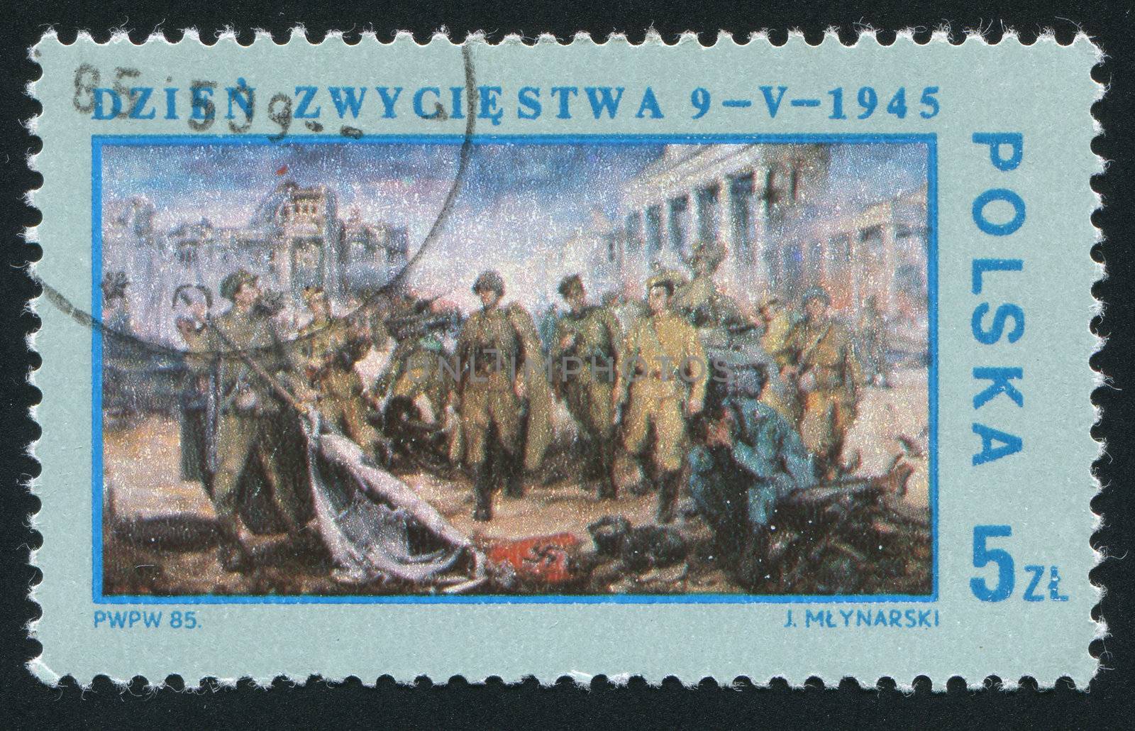 POLAND - CIRCA 1985: fVictory Berlin 1945, by Jozef Mlynarski, circa 1985.