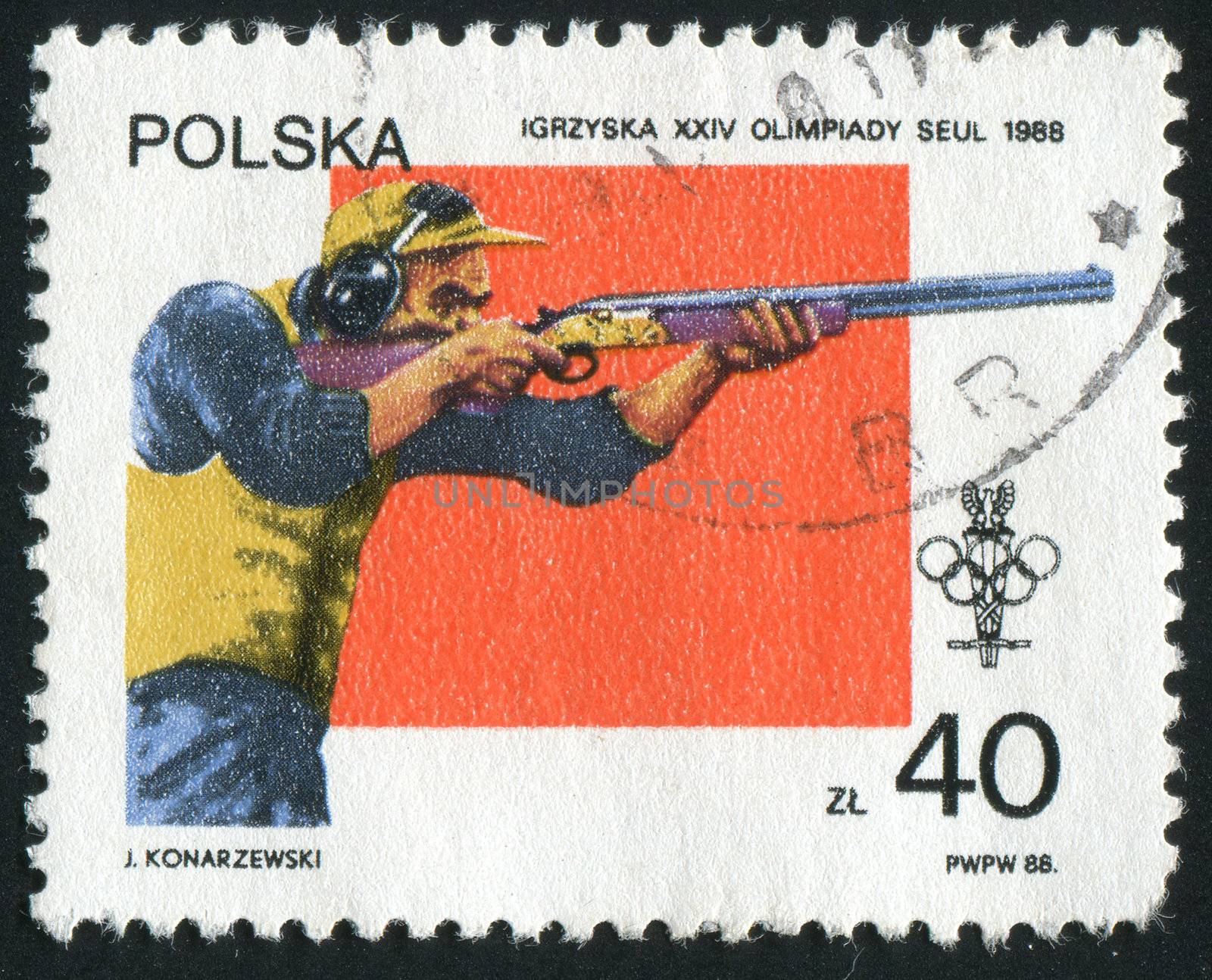 POLAND - CIRCA 1988: Summer Olympics, Seoul. Shooting, circa 1988.
