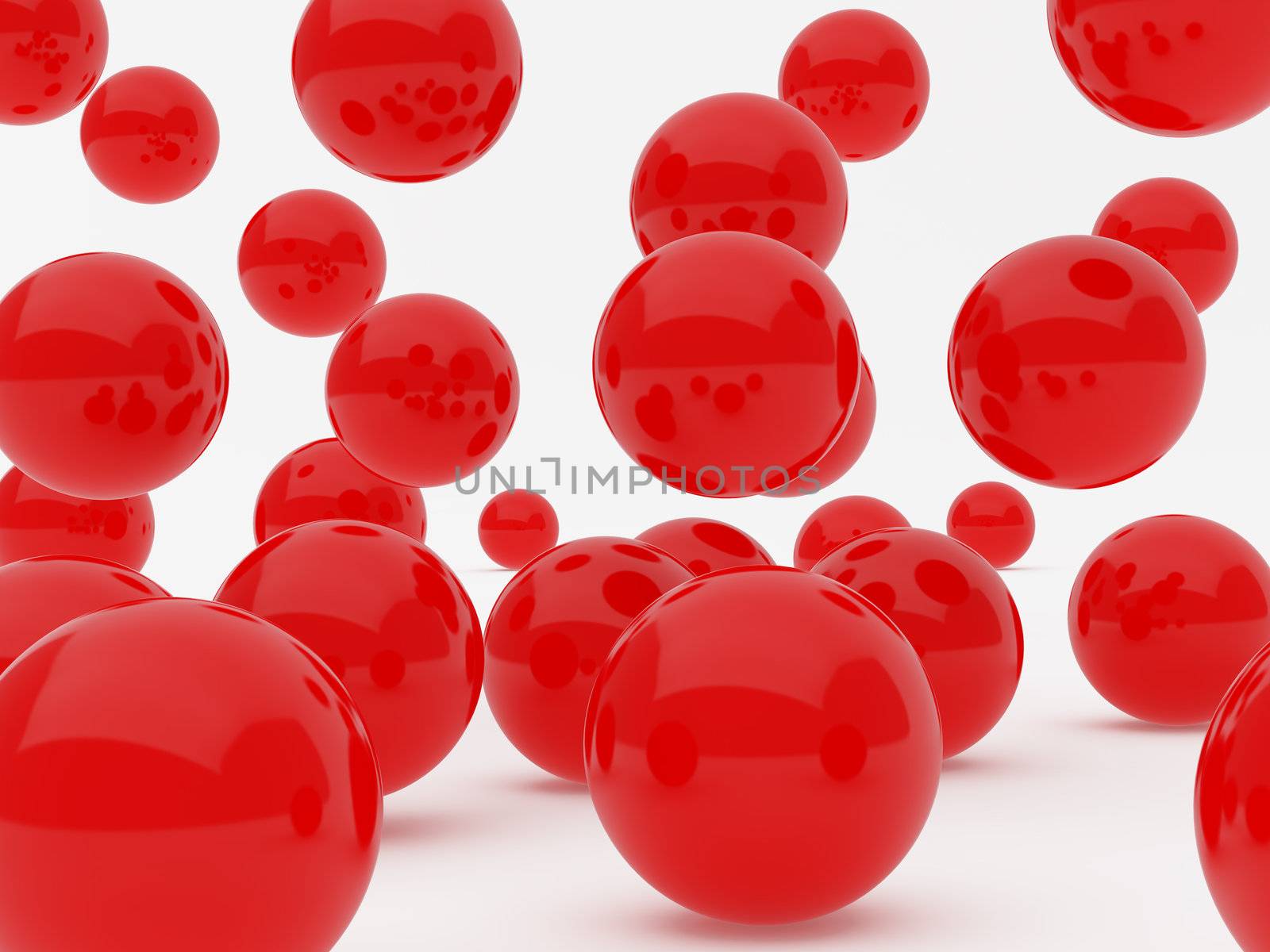 High resolution image red spheres. 3d illustration over  white backgrounds.