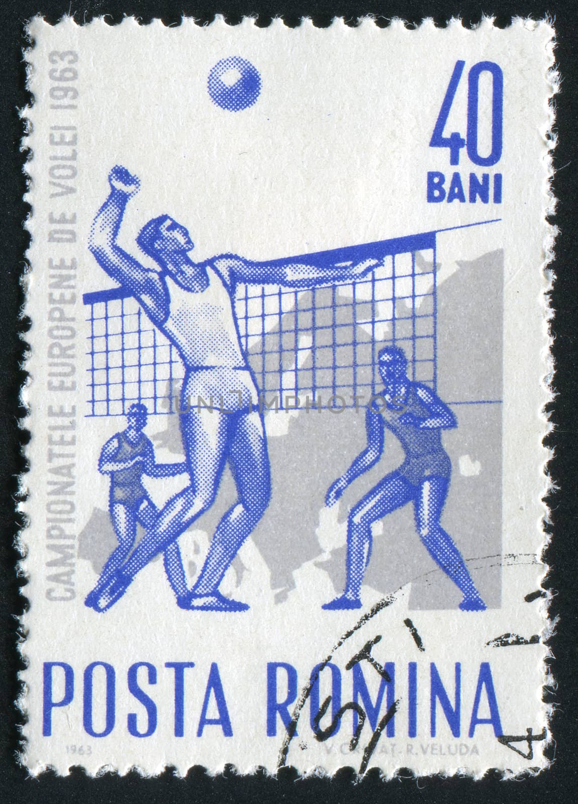 ROMANIA - CIRCA 1963: Sports competitions on volleyball, circa 1963.