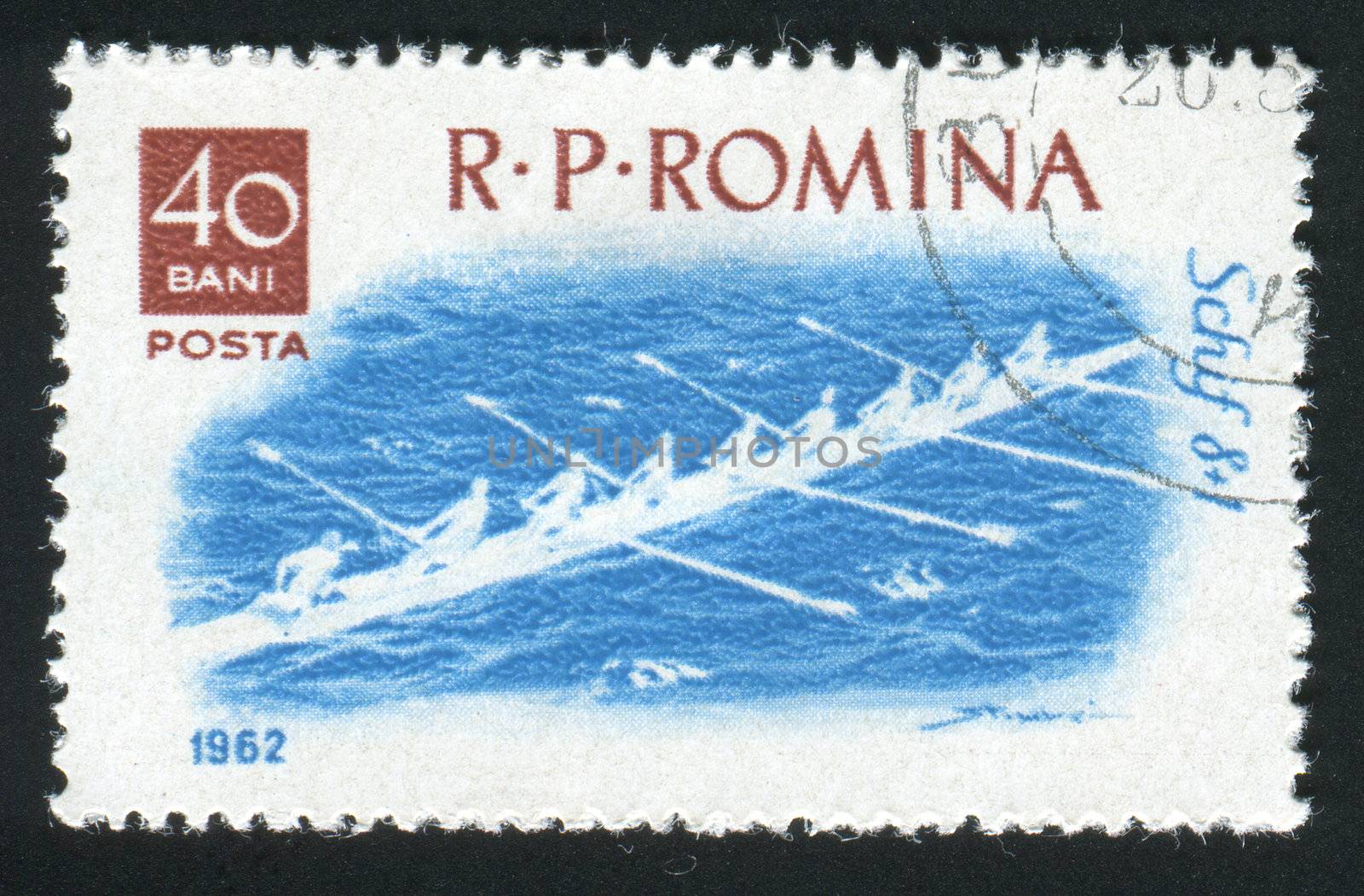 ROMANIA -CIRCA 1962: Sports racing on rowing 8-man shell, circa 1962.