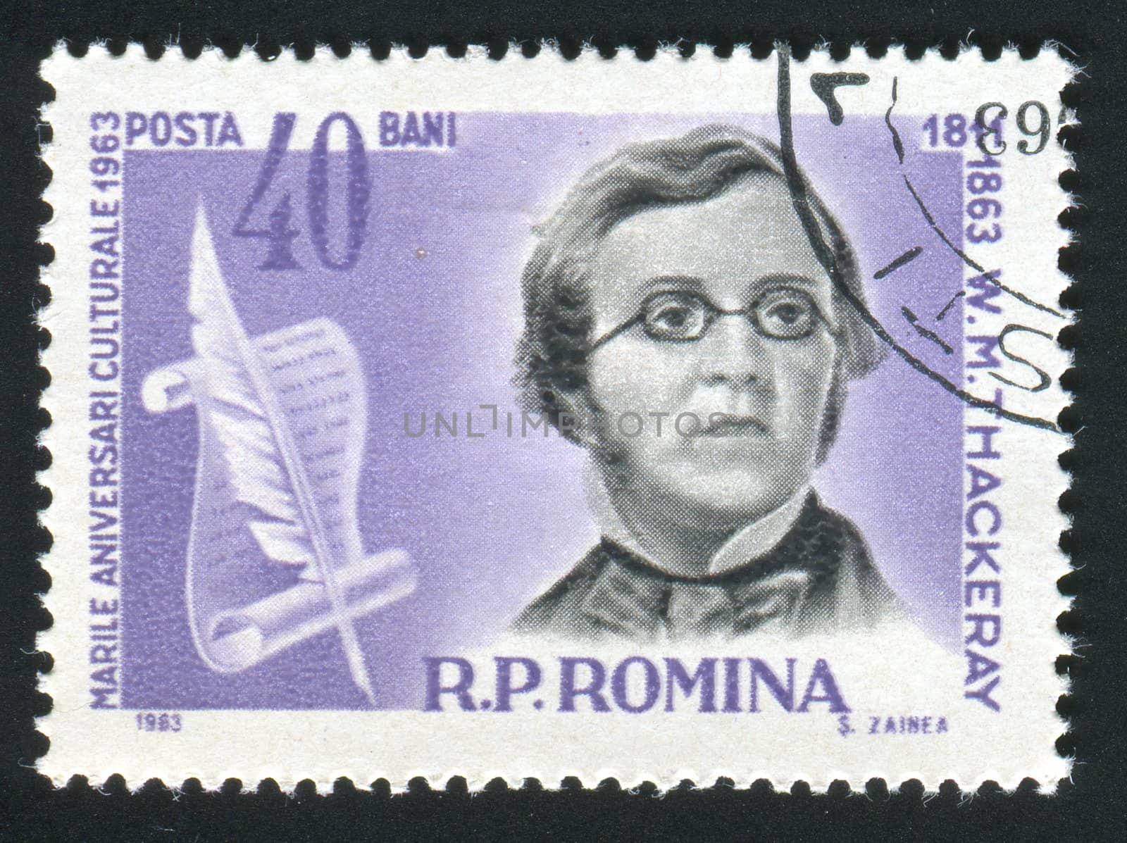 ROMANIA -CIRCA 1963: William Makepeace Thackeray was an English novelist of the 19th century, circa 1963.