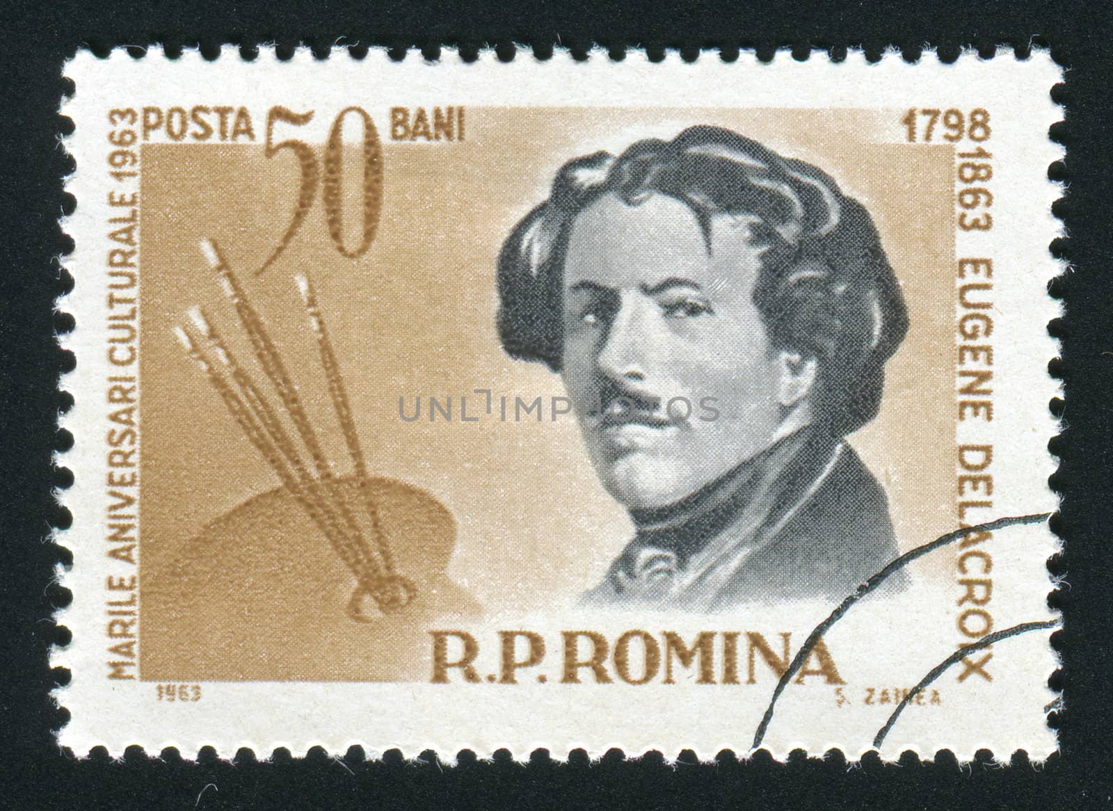 ROMANIA -CIRCA 1963: Ferdinand Victor Eugène Delacroix was a French Romantic artist regarded from the outset of his career as the leader of the French Romantic school, circa 1963.