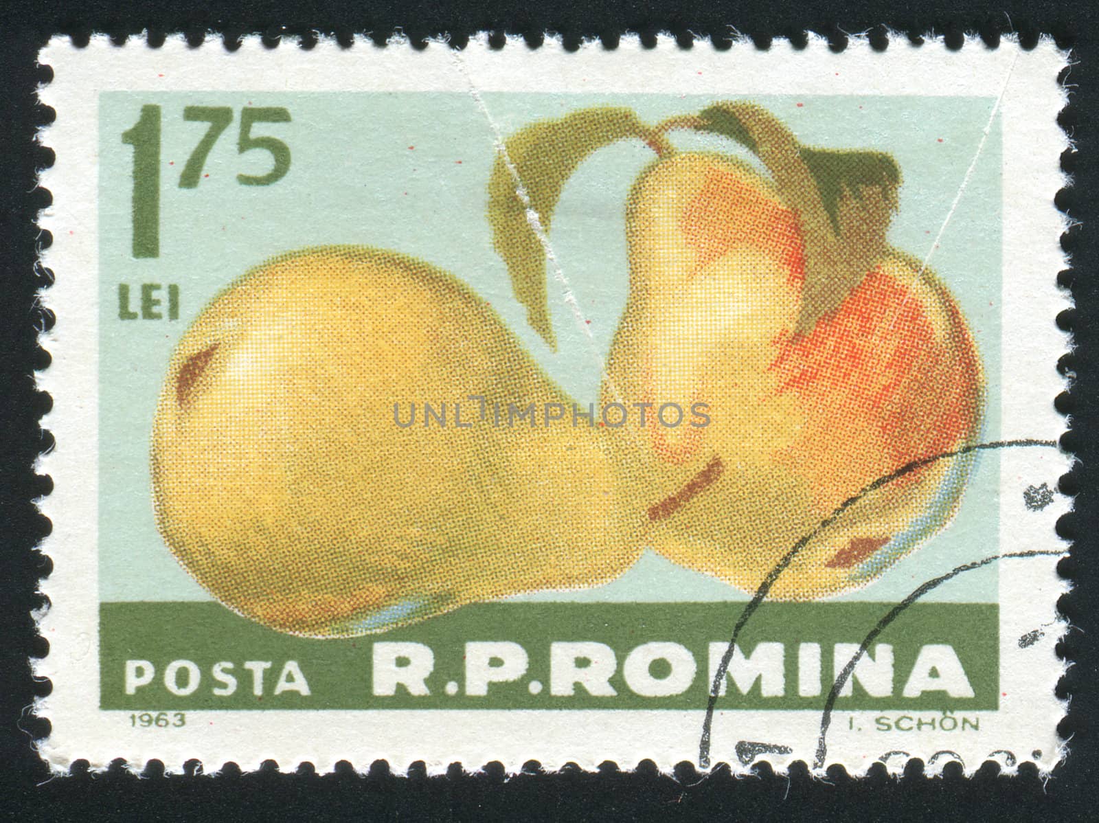 ROMANIA -CIRCA 1963: The image of two pears, circa 1963.