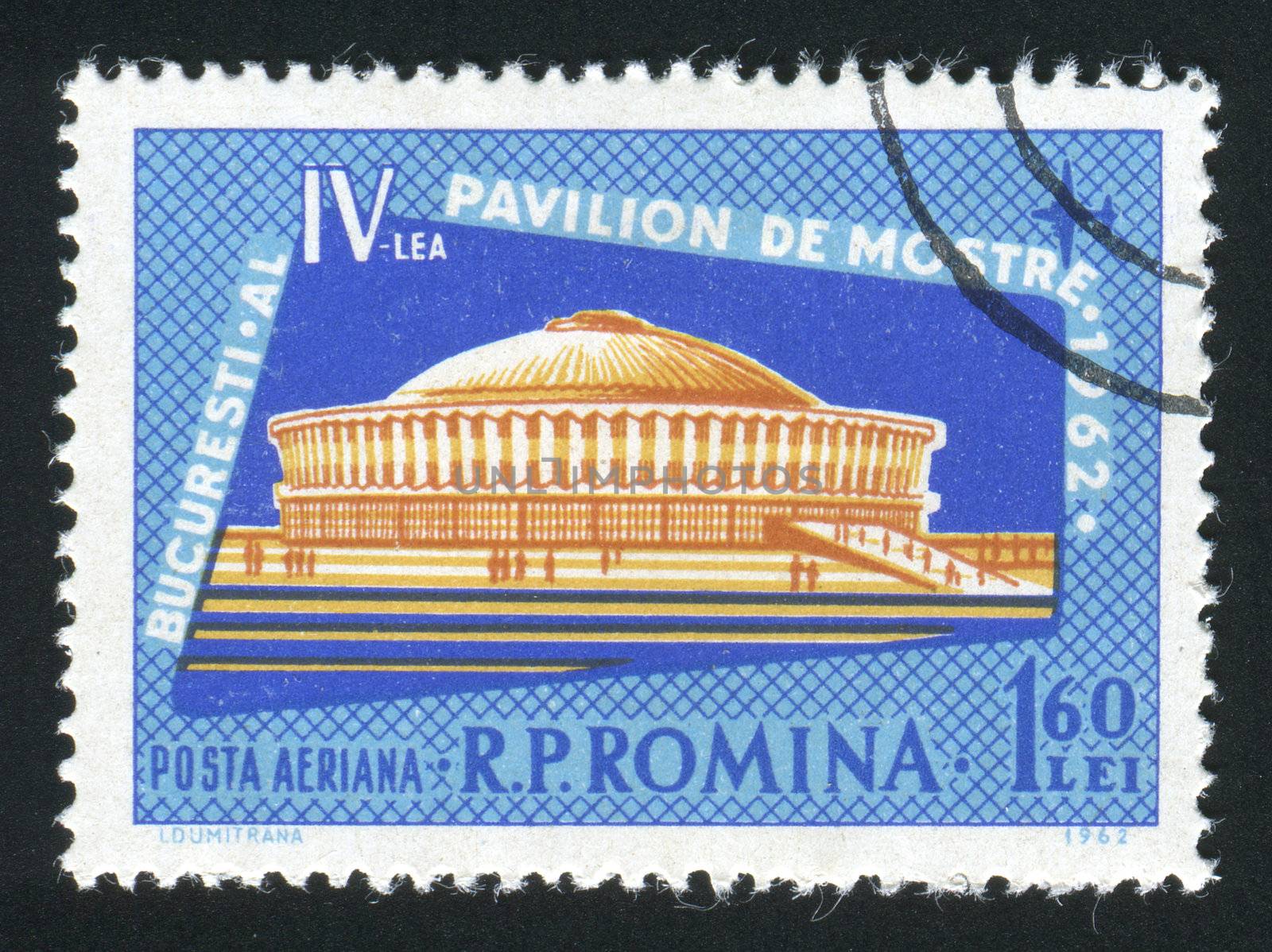 ROMANIA - CIRCA 1962: The city of Bucharest. Exhibition Hall symbol, circa 1962.
