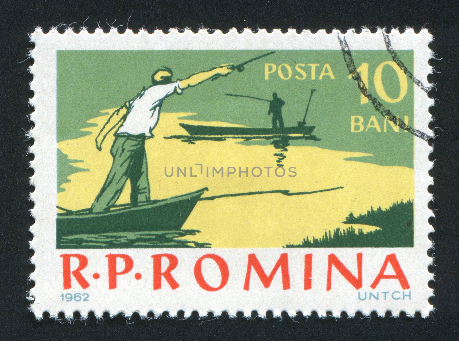ROMANIA - CIRCA 1962: Fishing on the river. Various Fishing Scenes, circa 1962.