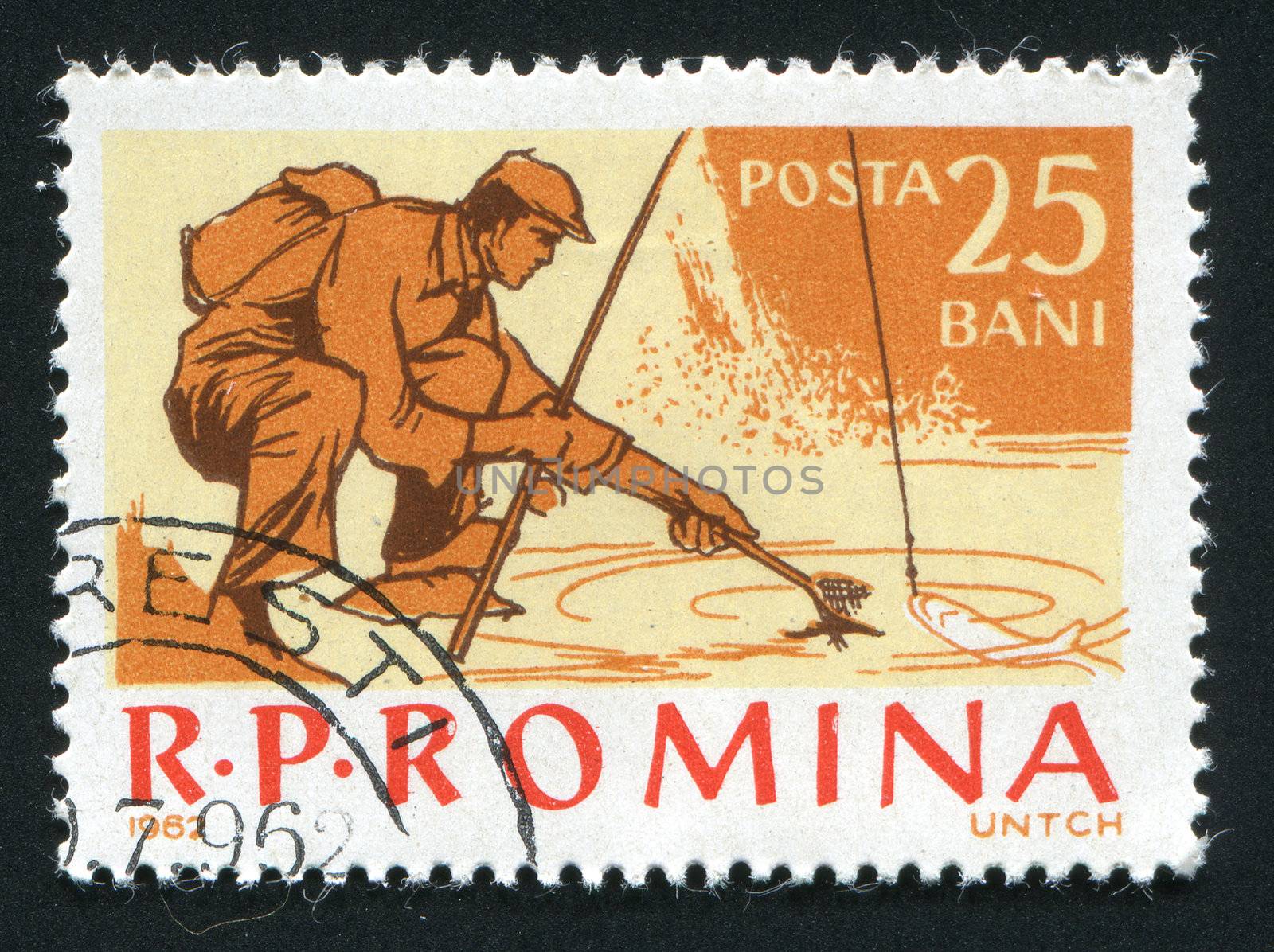 ROMANIA - CIRCA 1962: Fishing on the river. Various Fishing Scenes, circa 1962.