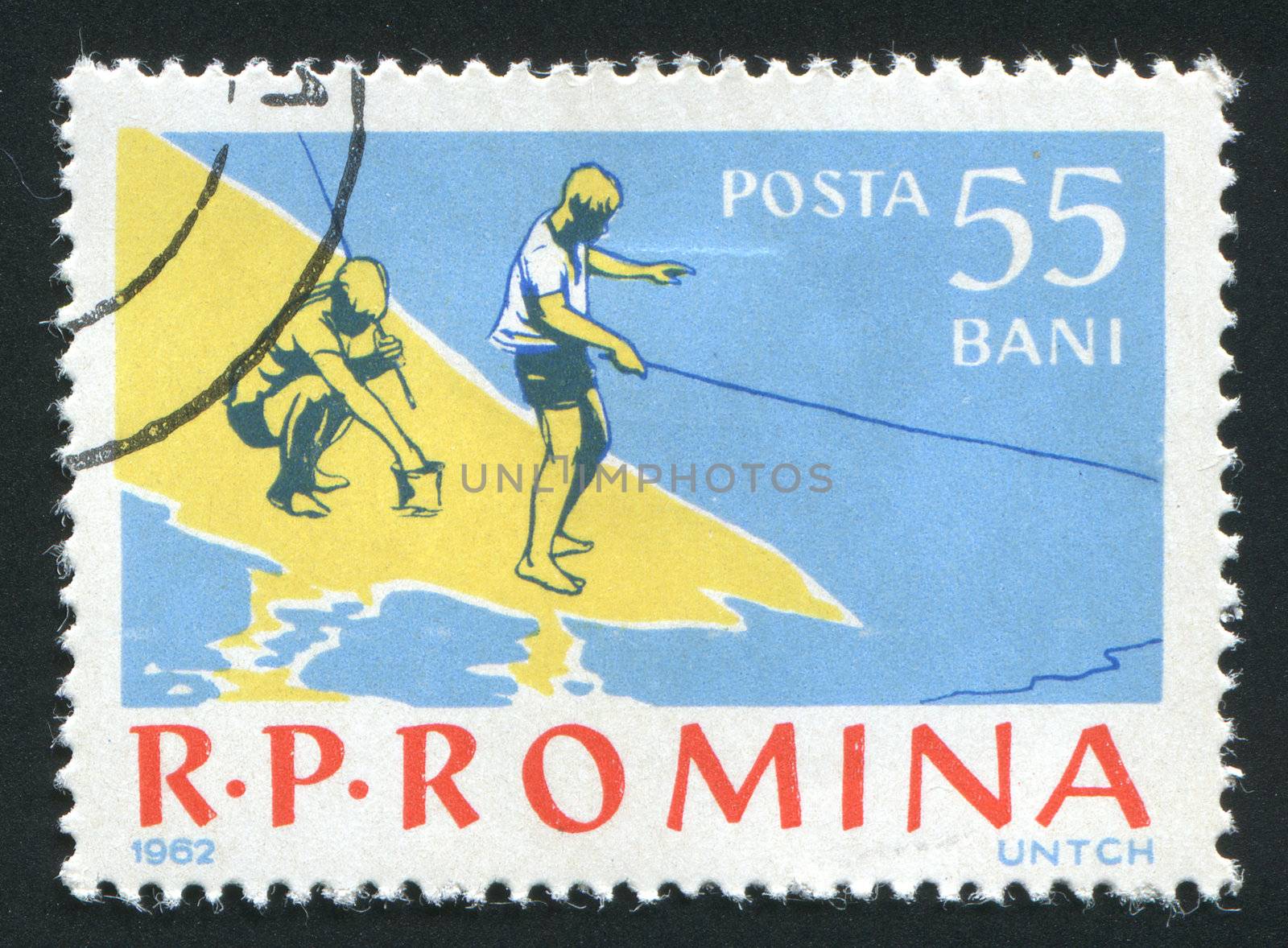 ROMANIA - CIRCA 1962: Fishing on the river. Various Fishing Scenes, circa 1962.