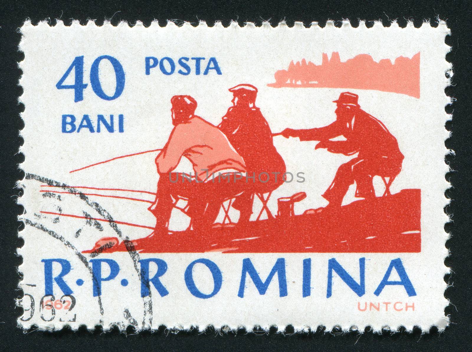 ROMANIA - CIRCA 1962: Fishing on the river. Various Fishing Scenes, circa 1962.