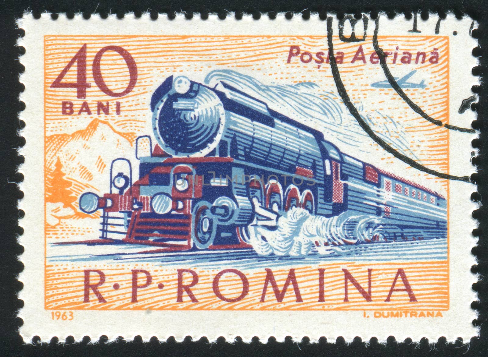 ROMANIA - CIRCA 1963: Ancient train with a steam locomotive, circa 1963.