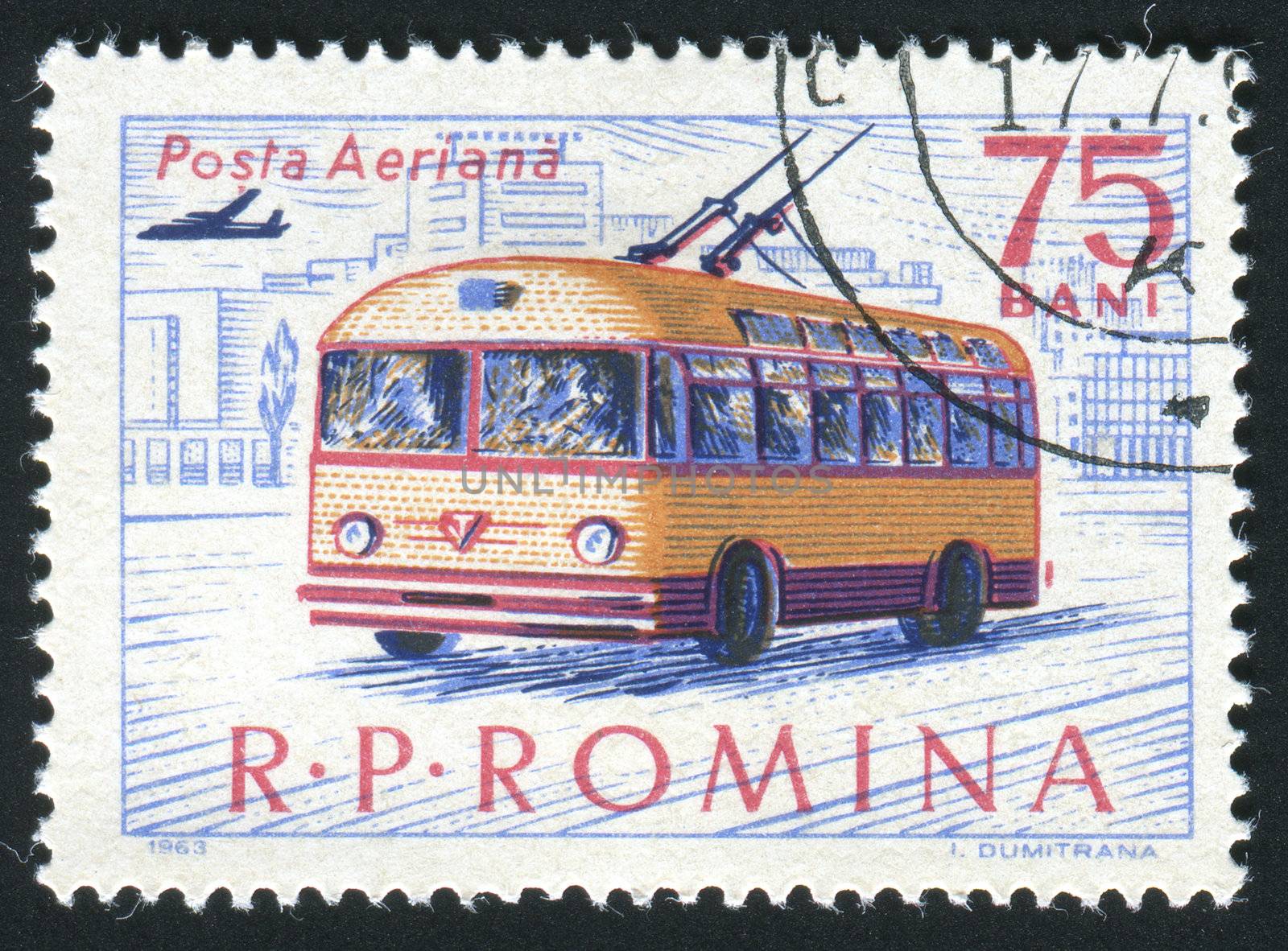 ROMANIA - CIRCA 1963: Ancient trolley bus in the street cities, circa 1963.