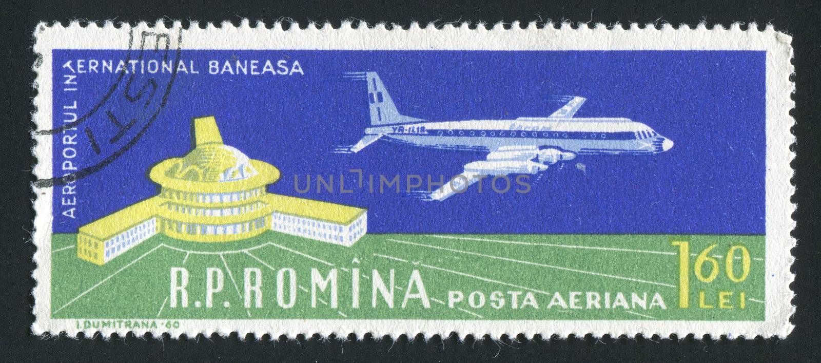 ROMANIA - CIRCA 1960: Bucharest Airport and Turbo-jet, circa 1960.