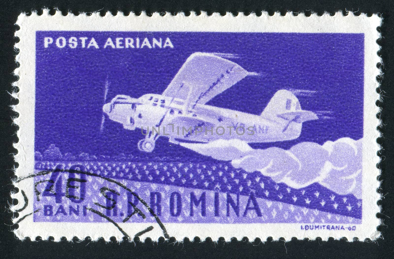 ROMANIA - CIRCA 1960: The flying plane an air mail symbol, circa 1960.