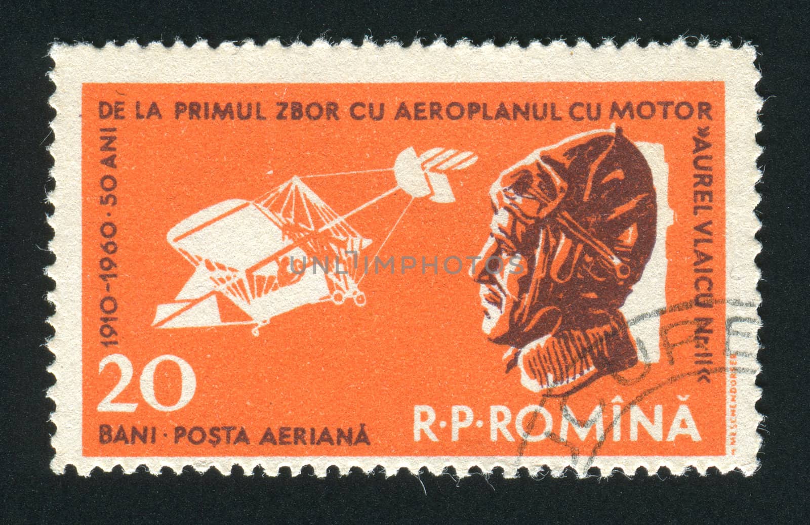 ROMANIA - CIRCA 1960: Plane and Aurel Vlaicu, circa 1960.