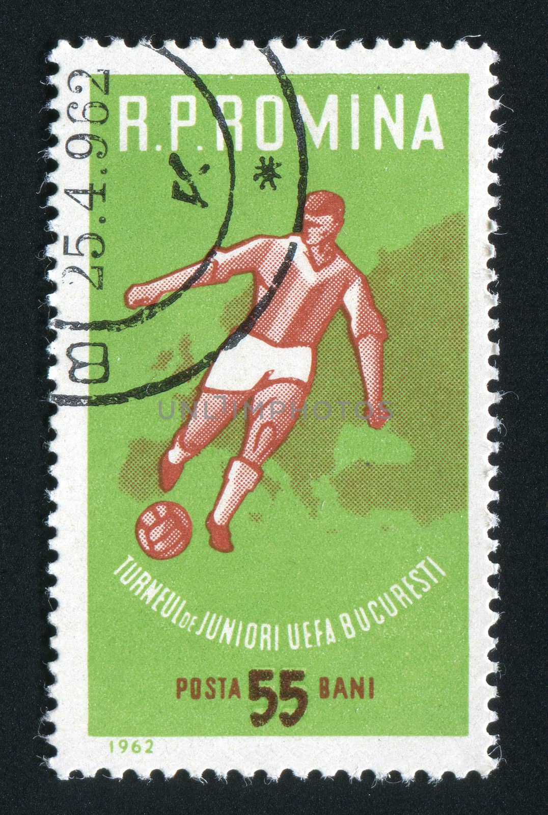 ROMANIA - CIRCA 1963: Soccer Player and Map of Europe, circa 1963.