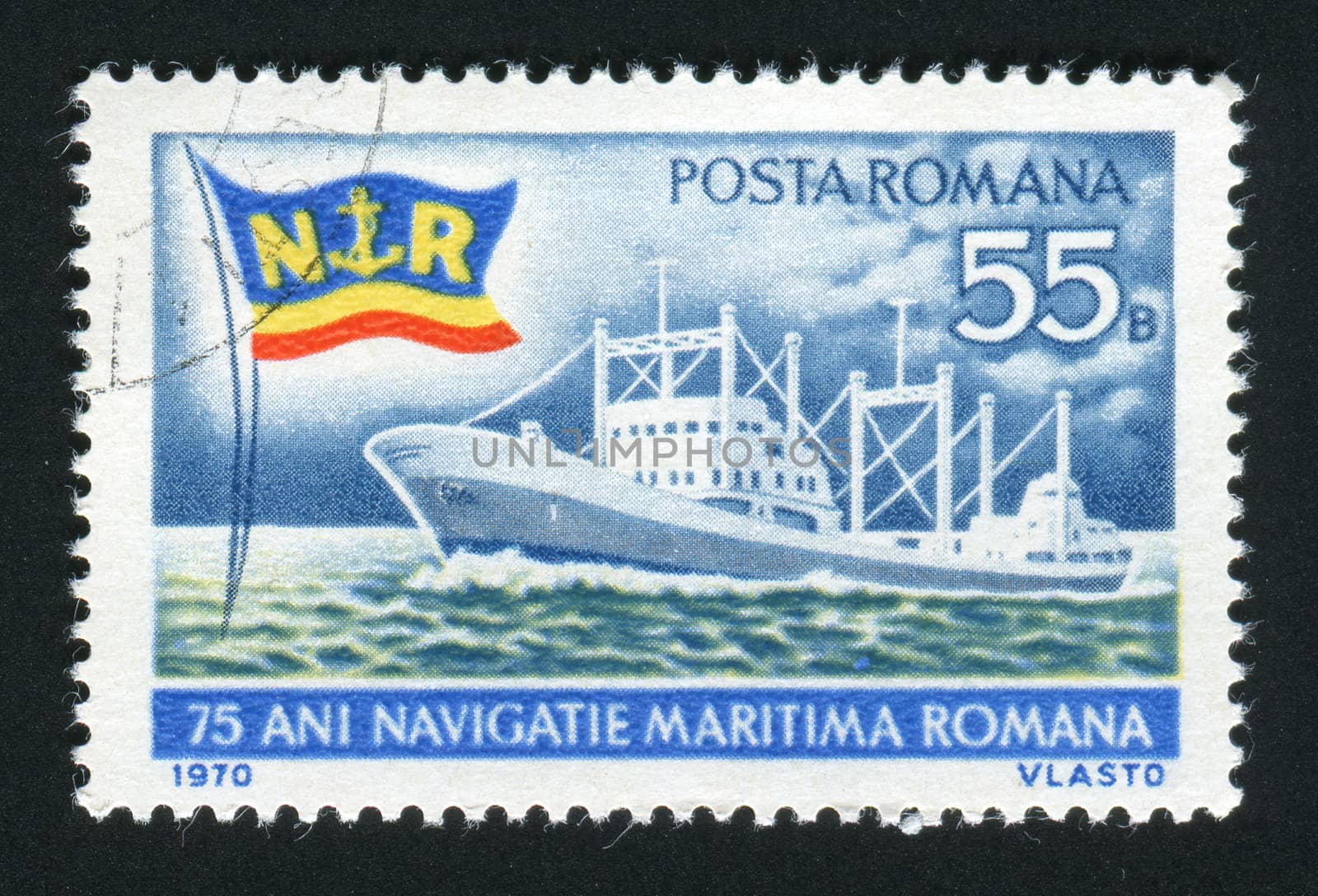 ROMANIA - CIRCA 1970: Romanian merchant marine. Cargo ship, circa 1970.