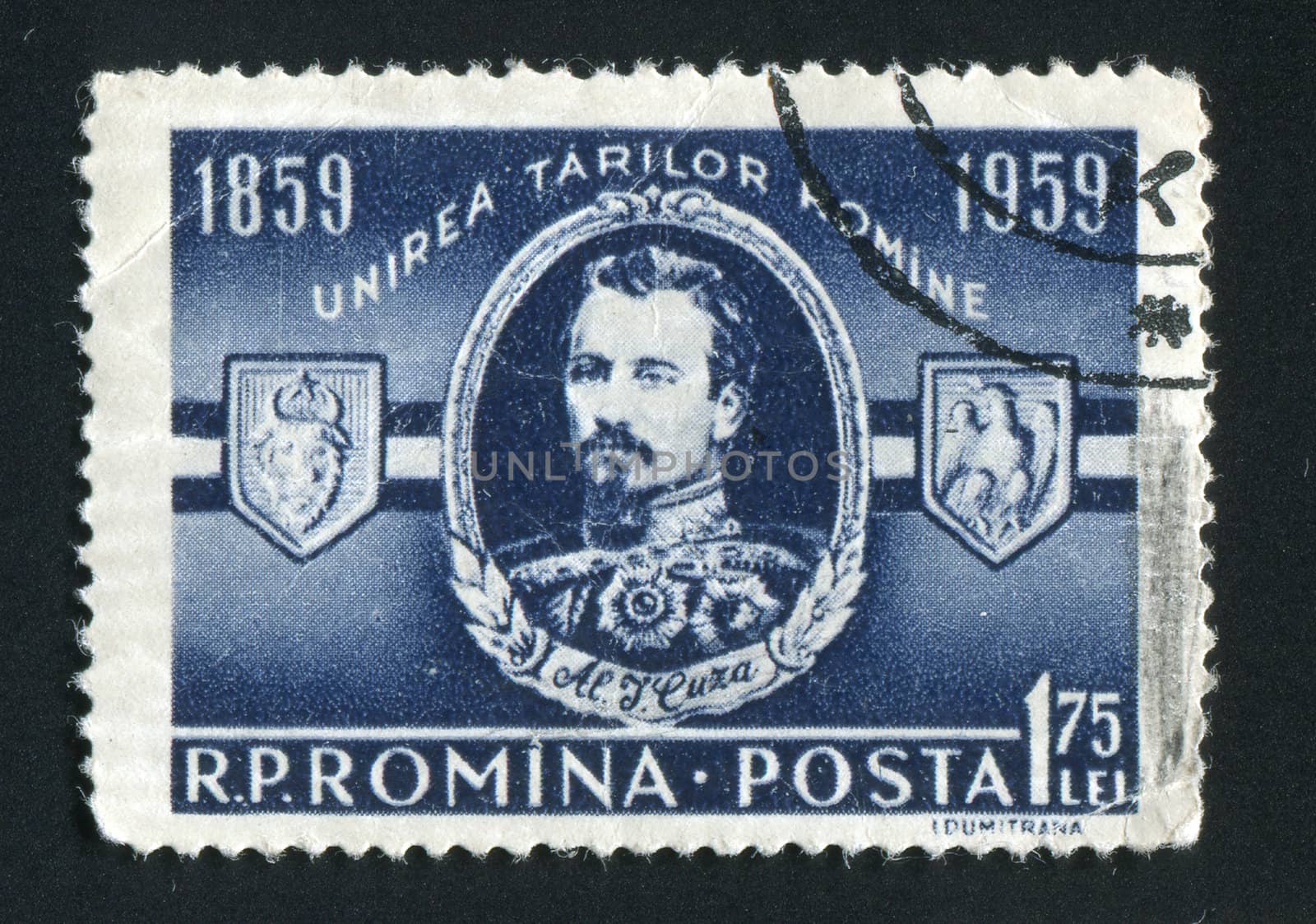 ROMANIA - CIRCA 1959: Alexander John Cuza was a Moldavian-born Romanian politician who ruled as the first Domnitor of the United Principalities of Wallachia and Moldavia between 1859 and 1866, circa 1959.