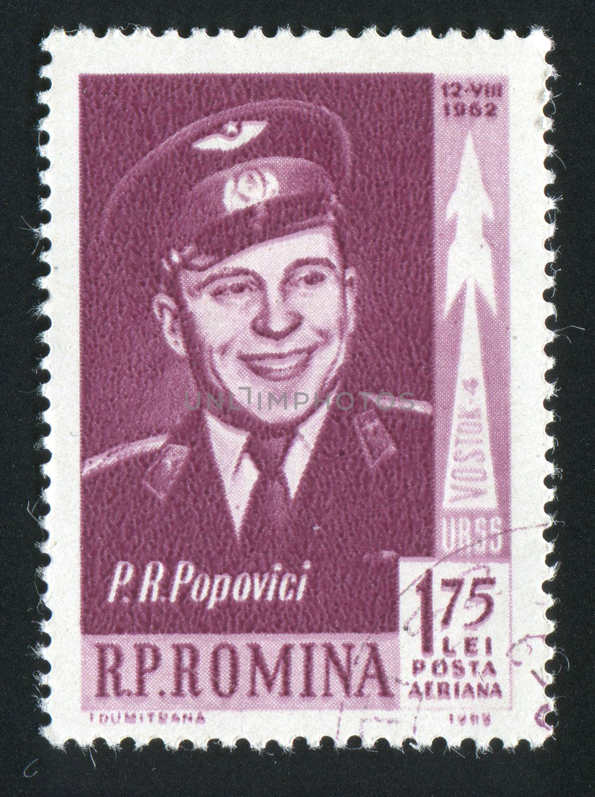 ROMANIA - CIRCA 1962: Popovich was a Soviet cosmonaut of Ukrainian descent, and the first ethnic Ukrainian to fly in space, circa 1962.
