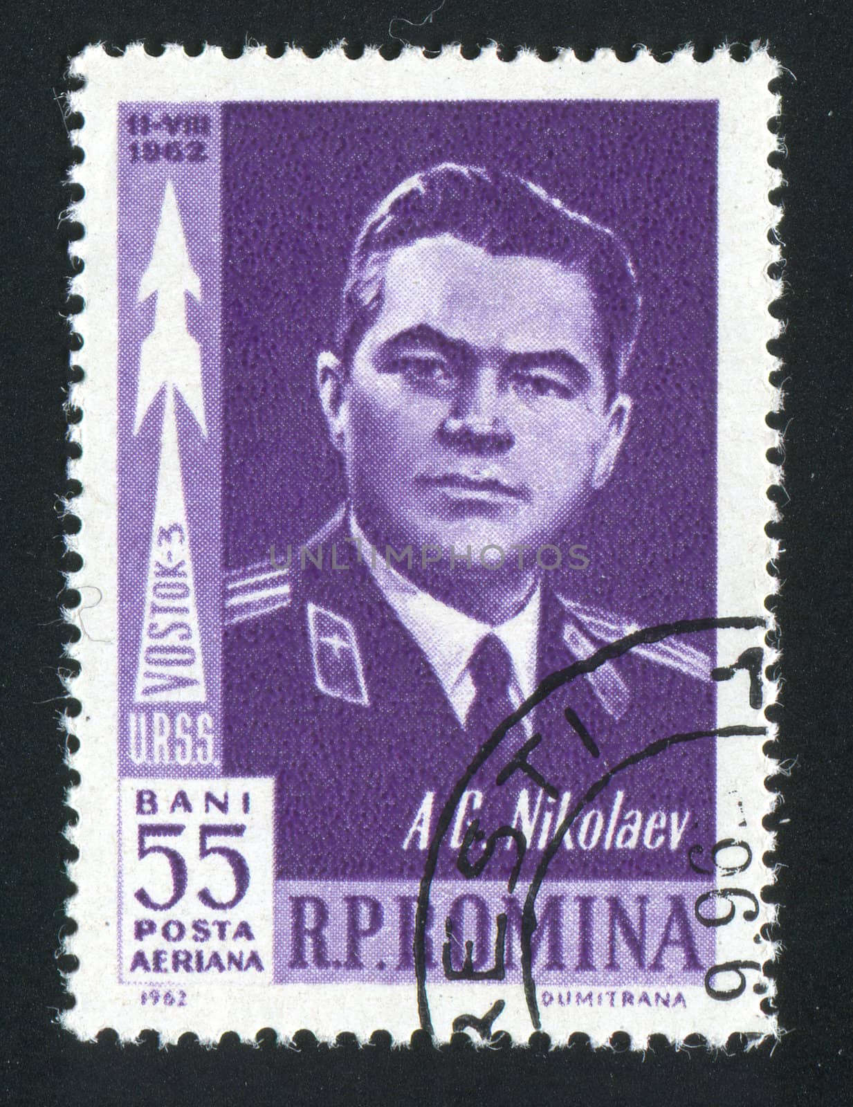 ROMANIA - CIRCA 1962: Nikolayev was a Soviet cosmonaut. Ethnic Chuvash, circa 1962.