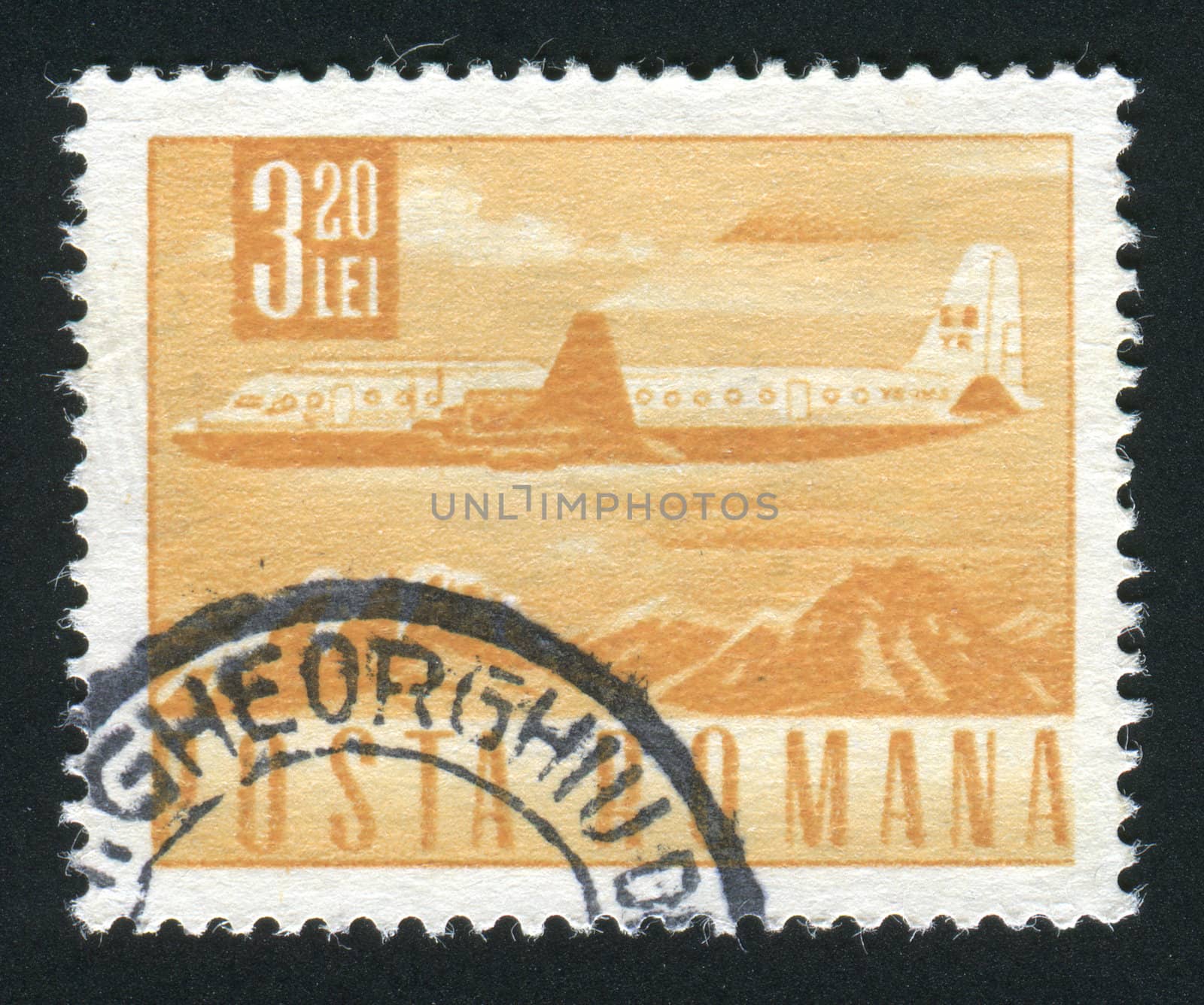 ROMANIA - CIRCA 1953: The flying plane an air mail symbol, circa 1953.