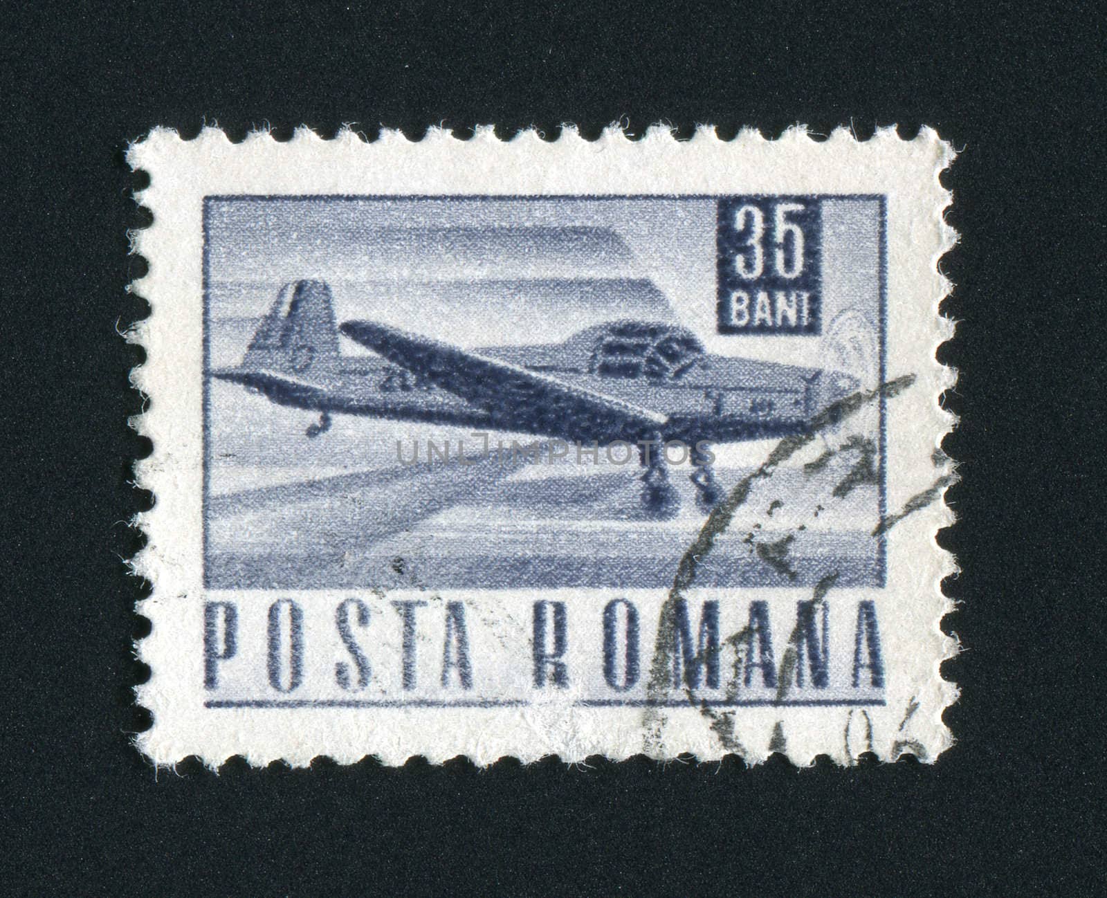 ROMANIA - CIRCA 1953: The flying plane an air mail symbol, circa 1953.