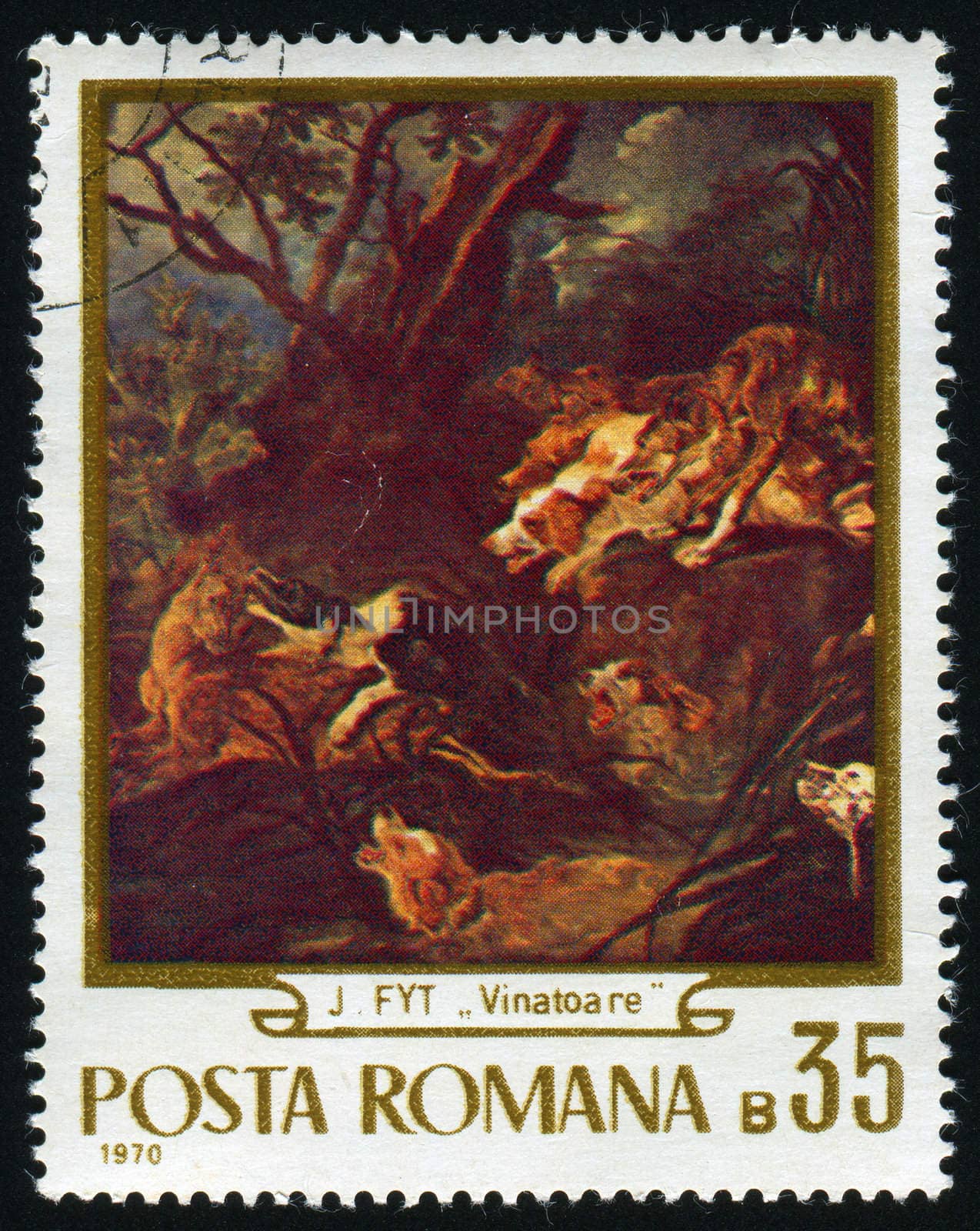 ROMANIA - CIRCA 1970: The Hunt, by Jan Fyt, circa 1970.