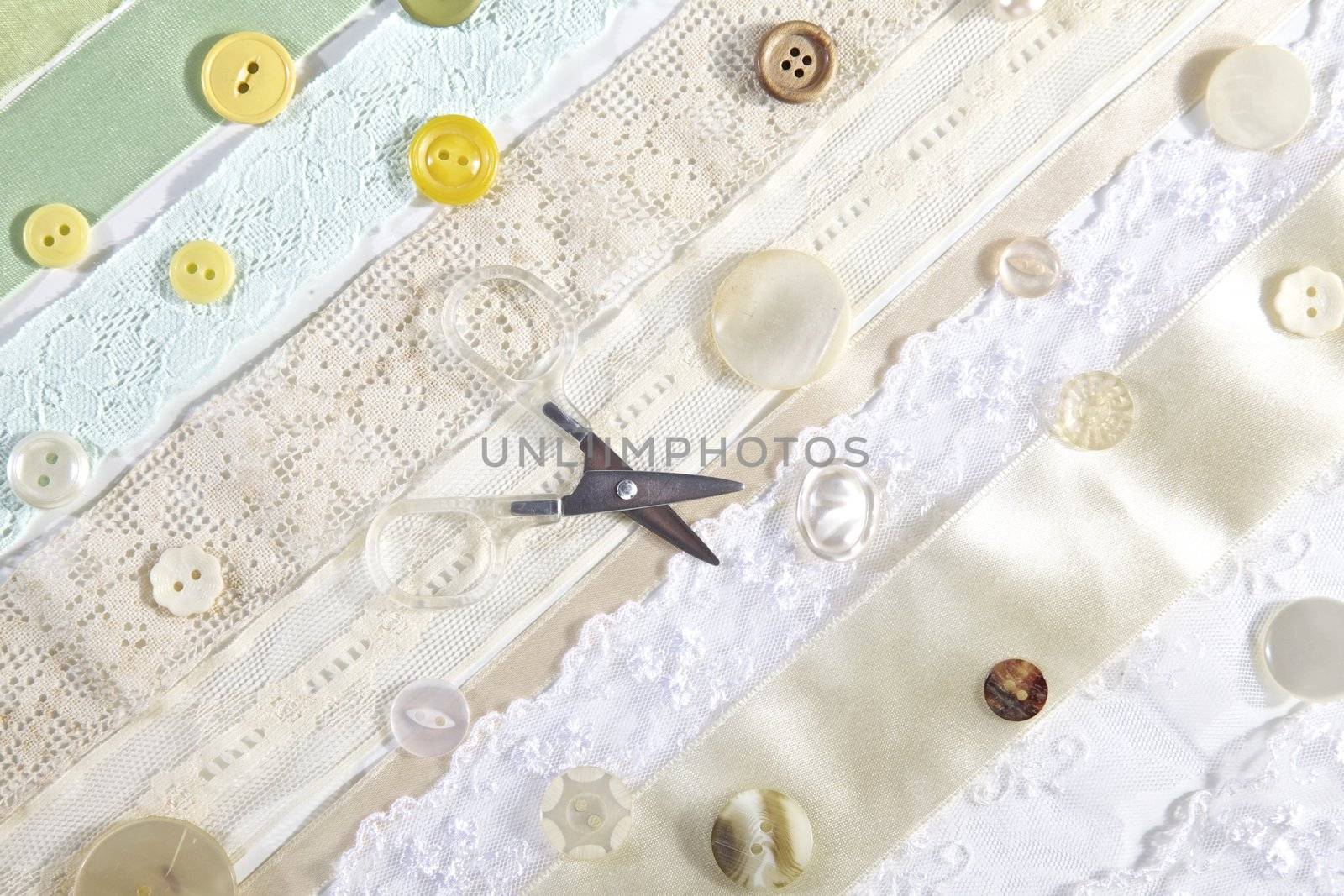 Sewing Materials Lace Ribbons and Buttons