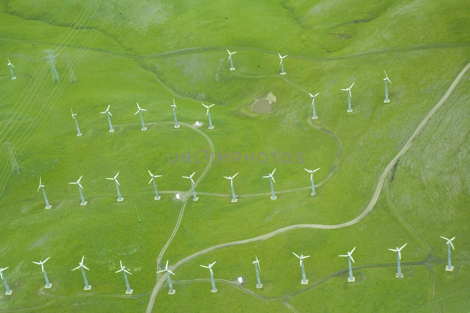 Alternate enrgy power source wind generators in California from the air