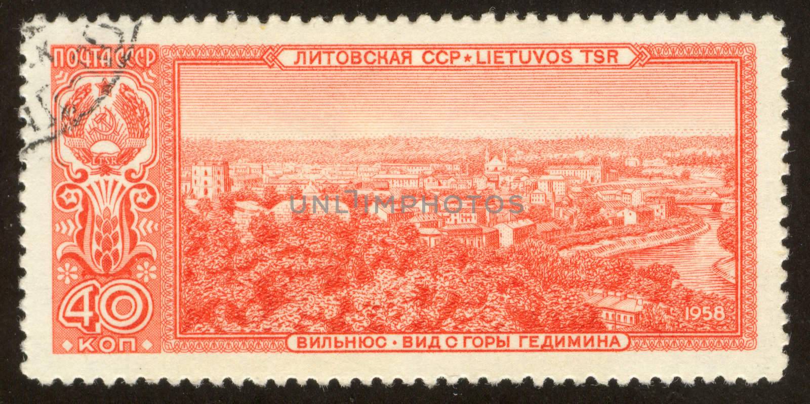 The scanned stamp. The Soviet stamp. The city of Vilnius, capital of Lithuania.