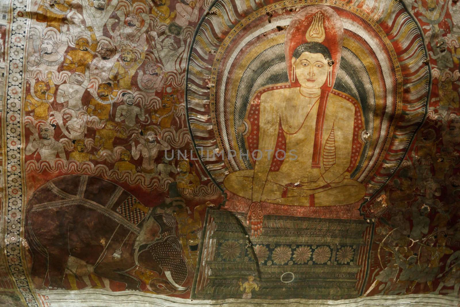 Ancient Buddha image in Dambulla Rock Temple caves, Sri Lanka