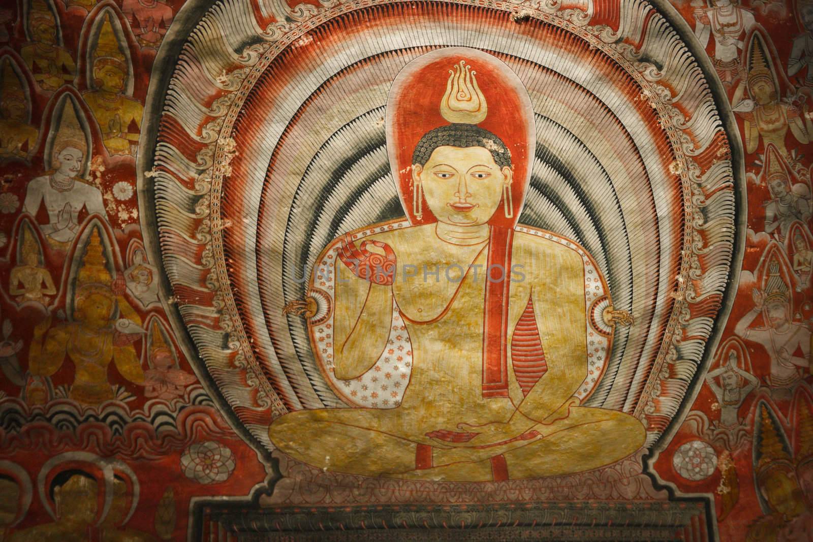 Ancient Buddha image in Dambulla Rock Temple caves, Sri Lanka by dimol