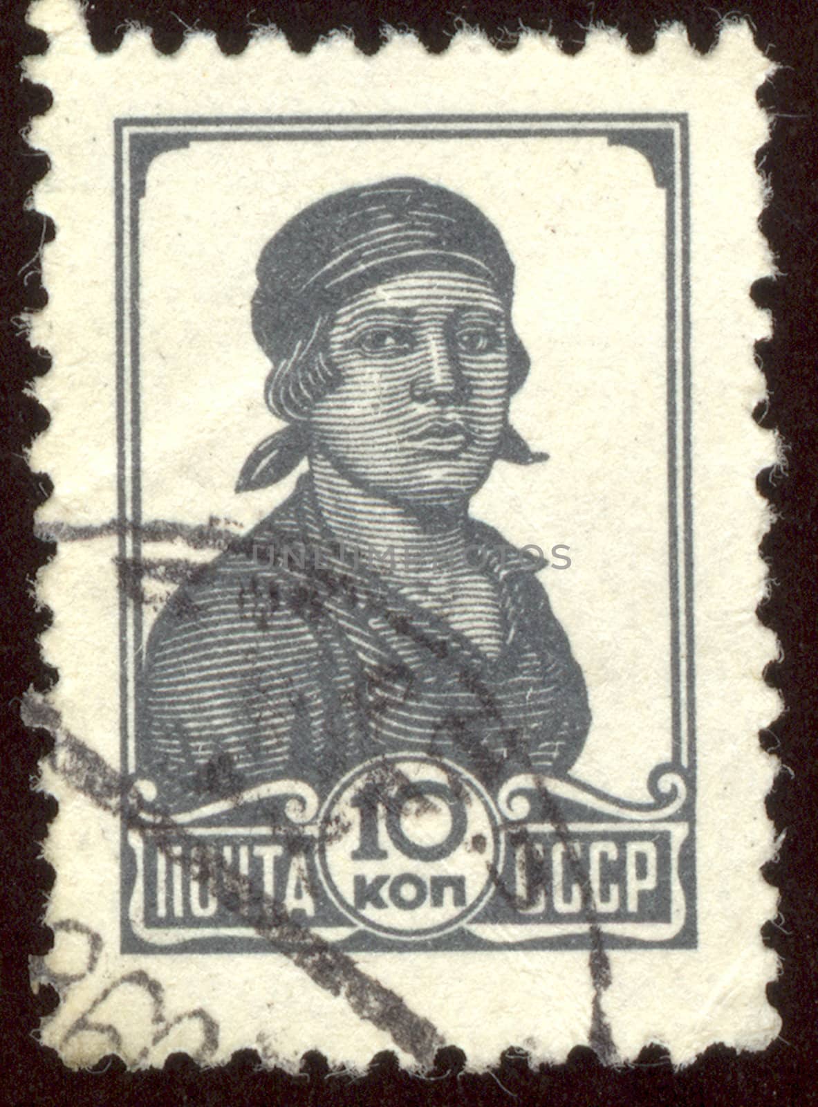 The scanned stamp. The Soviet stamp. The woman working at factory.