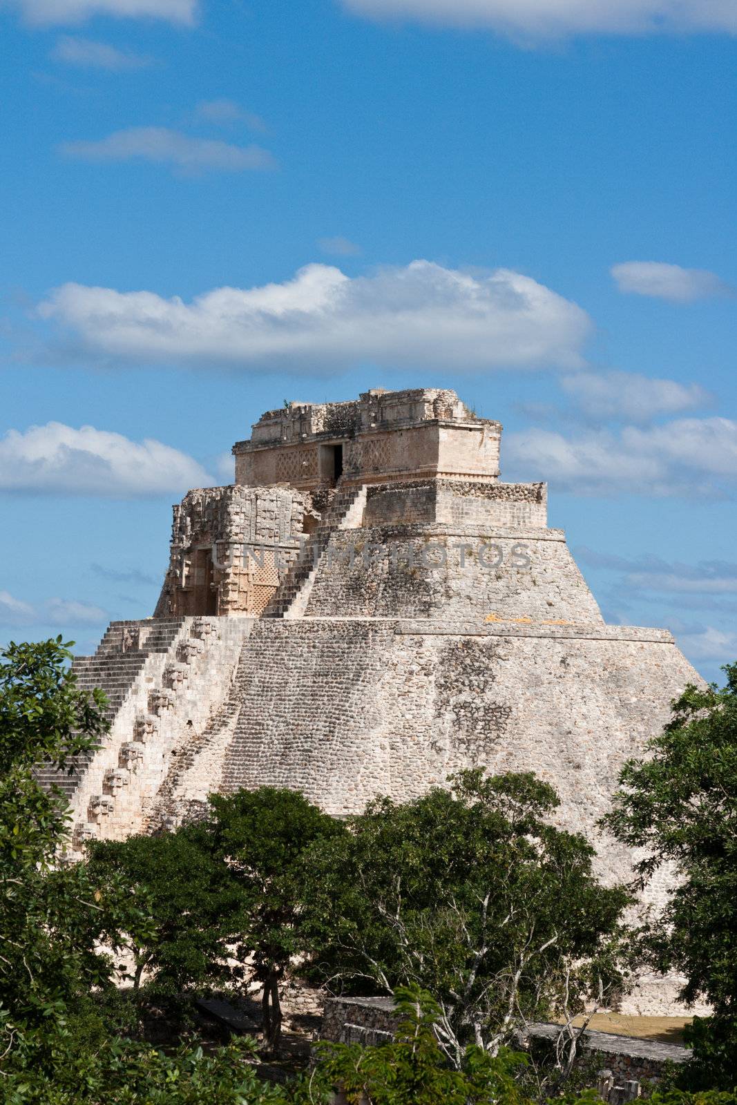 Anicent mayan pyramid (Pyramid of the Magician, Adivino  ) in Uxmal, Mérida, Yucatán, Mexico