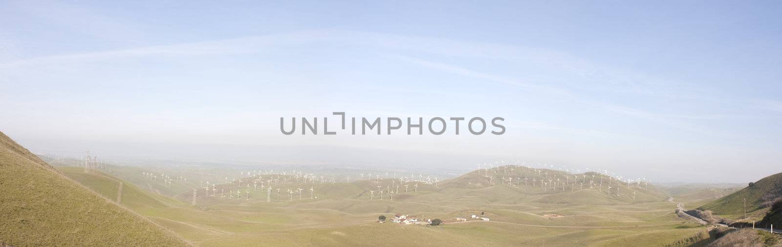 Alternate energy power source wind generator farm in California 