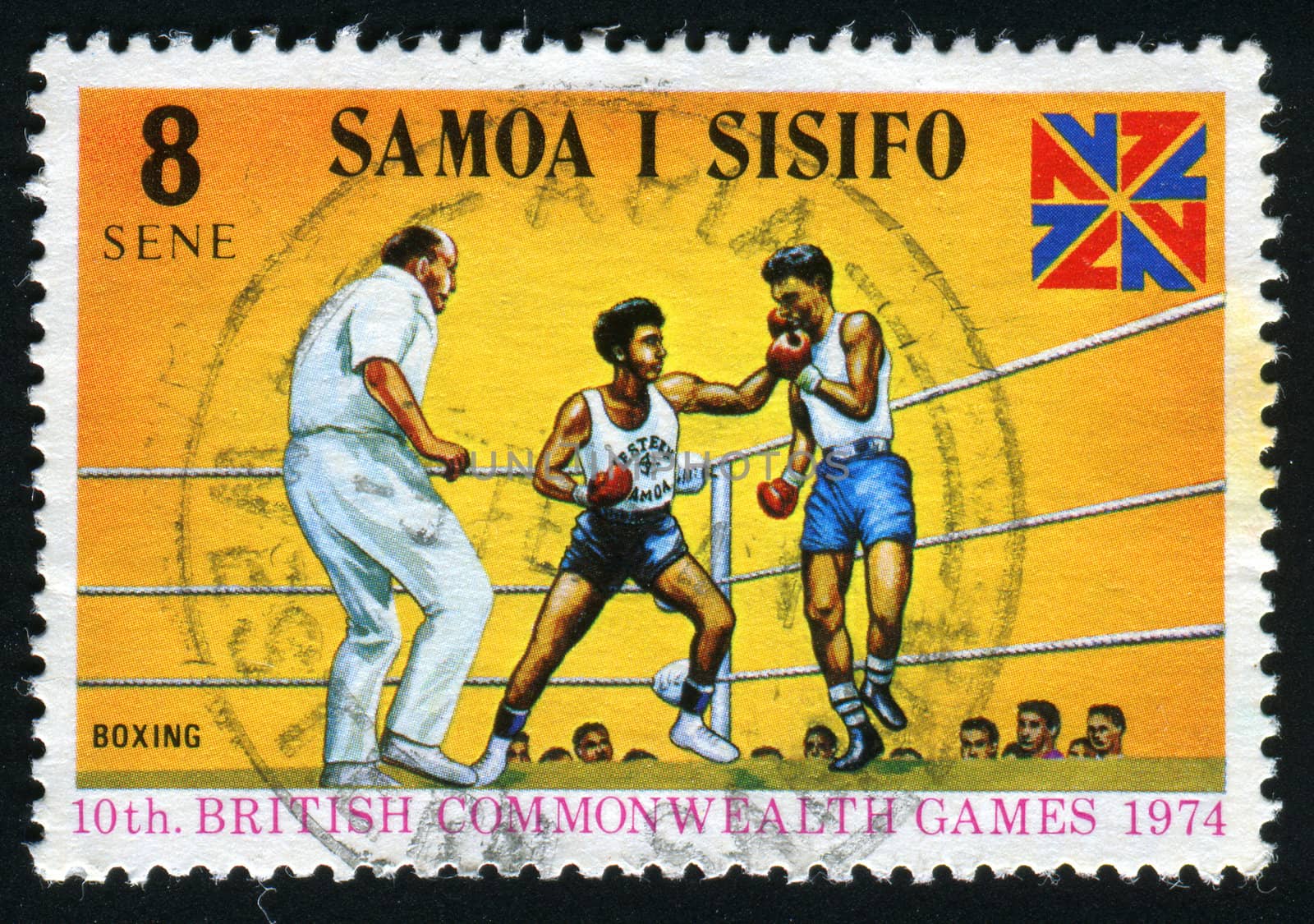 SAMOA - CIRCA 1974: 10th British Commonwealth Games. Boxing and Games Emblem, circa 1974.
