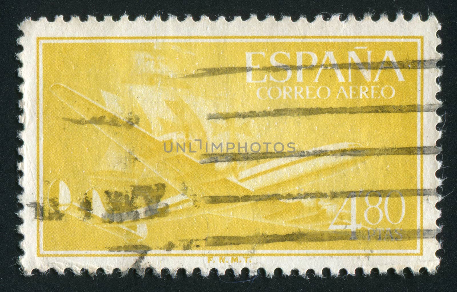 SPAIN - CIRCA 1955: Plane and Caravel, circa 1955.