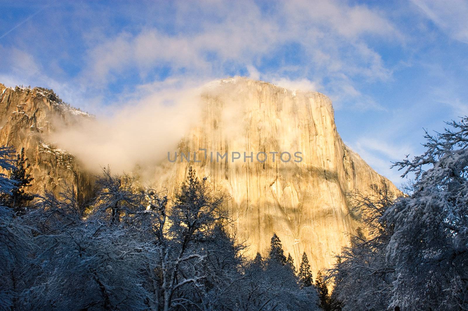 El Capitan in Yosemite valley during the winter in California