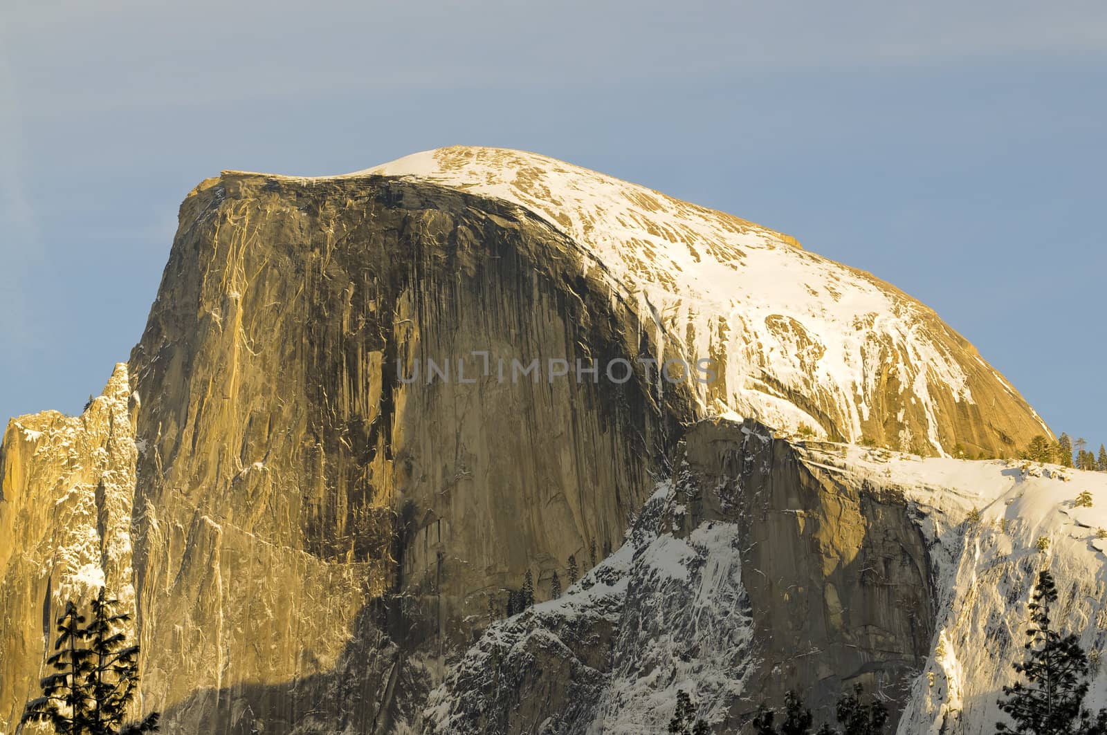 Sunset on Half Dome in Yosemite valley