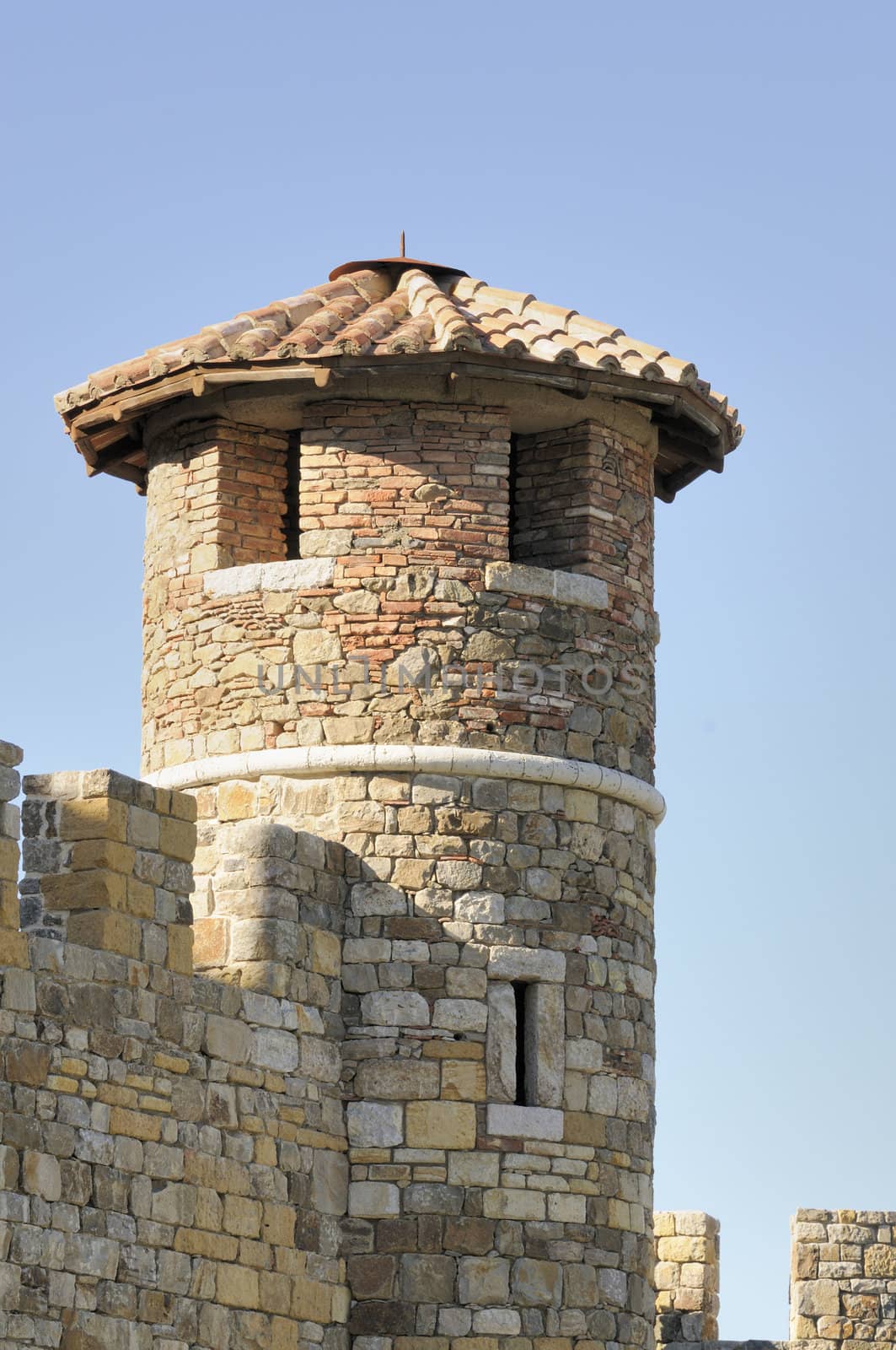 Conical Castle tower on medieval Tuscan fortification