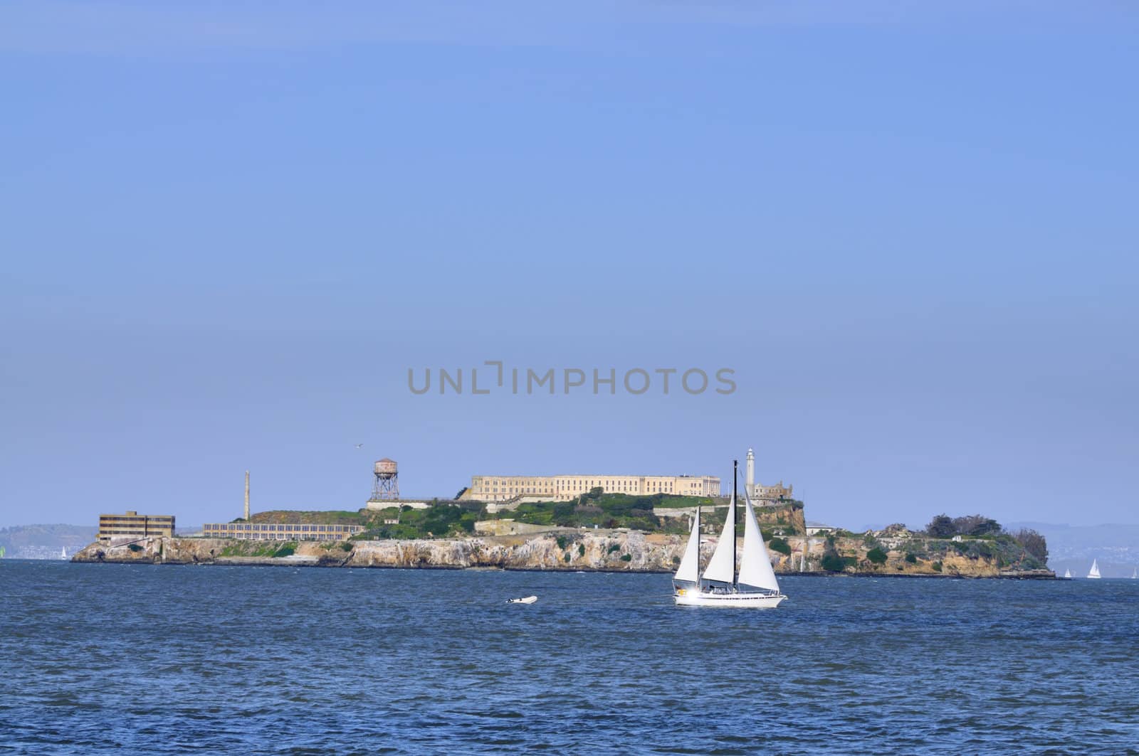 Boat sailing past the island prison of Alcatraz