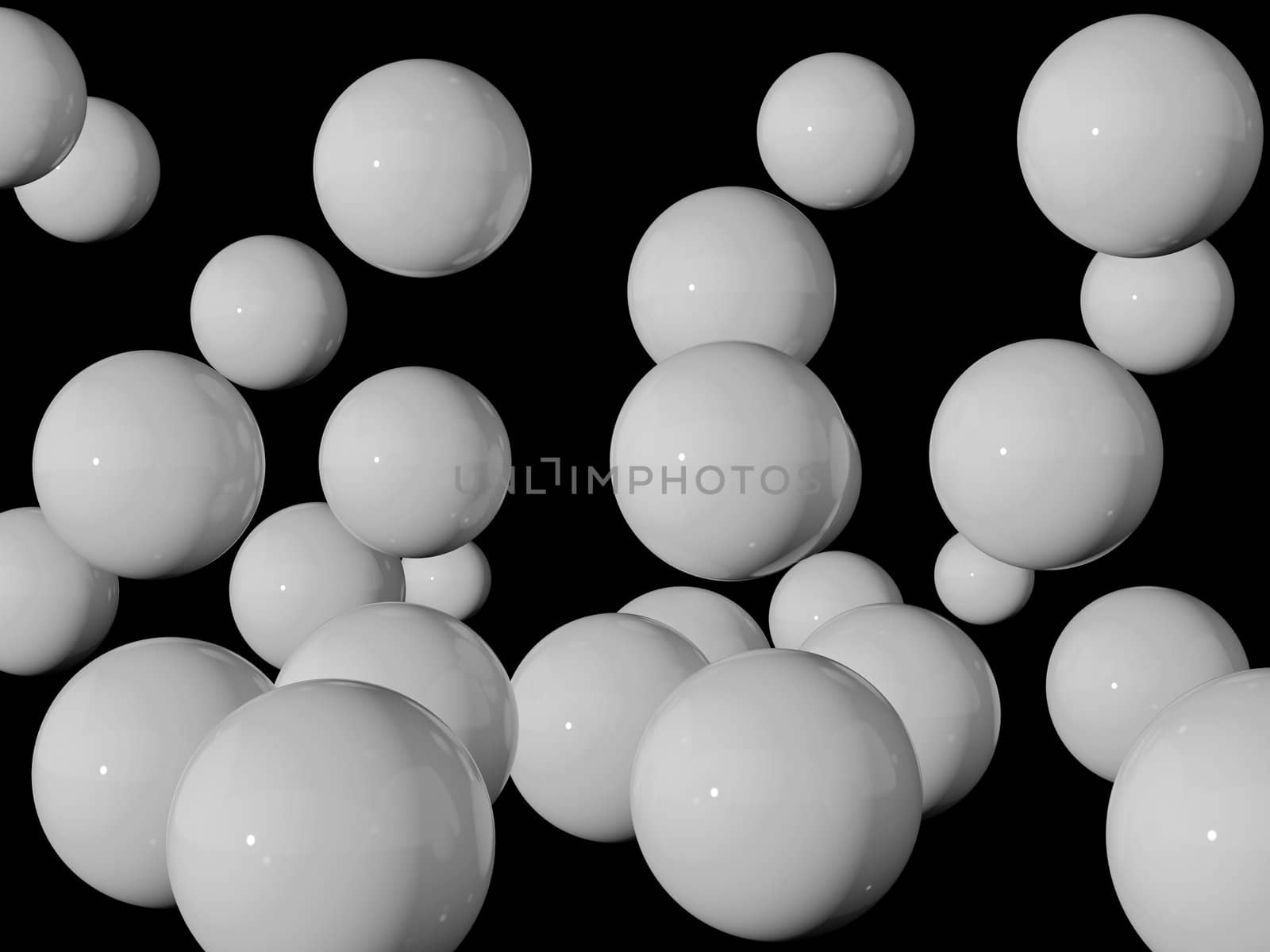 High resolution image white spheres. 3d illustration over   black backgrounds.